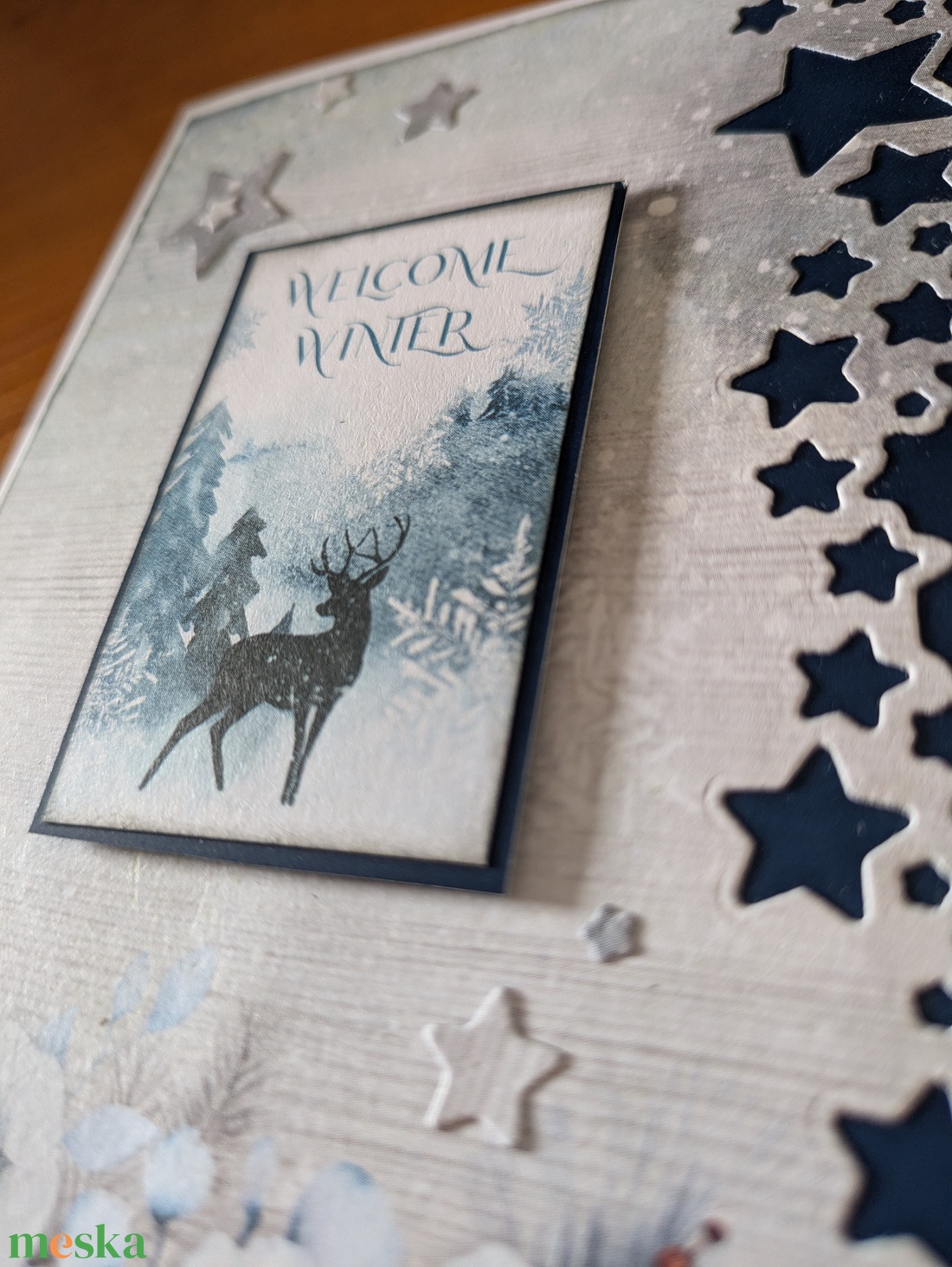 Szarvas, csillagok téli táj - 1 db képeslap - karácsony - karácsonyi ajándékozás - karácsonyi képeslap, üdvözlőlap, ajándékkísérő - Meska.hu