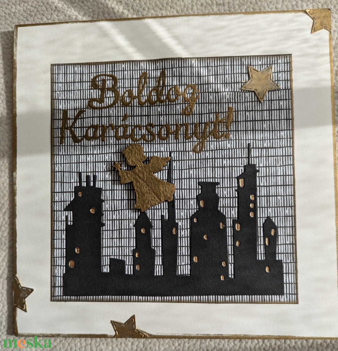 Angyal a város felett - 1 db képeslap - karácsony - karácsonyi ajándékozás - karácsonyi képeslap, üdvözlőlap, ajándékkísérő - Meska.hu