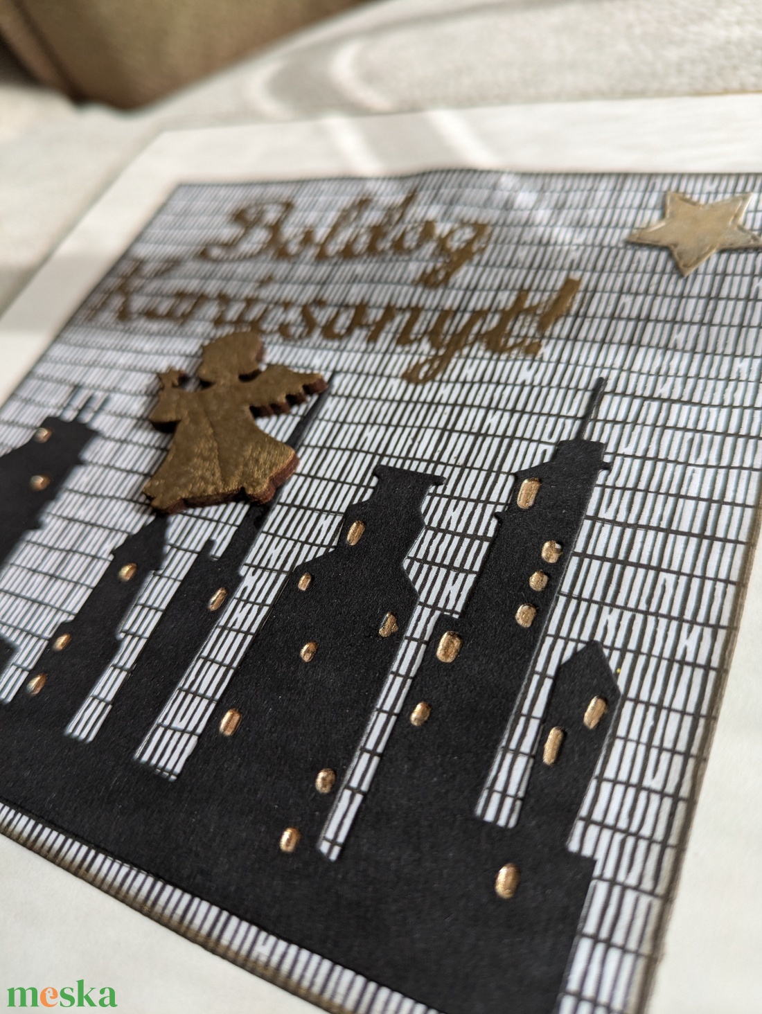 Angyal a város felett - 1 db képeslap - karácsony - karácsonyi ajándékozás - karácsonyi képeslap, üdvözlőlap, ajándékkísérő - Meska.hu