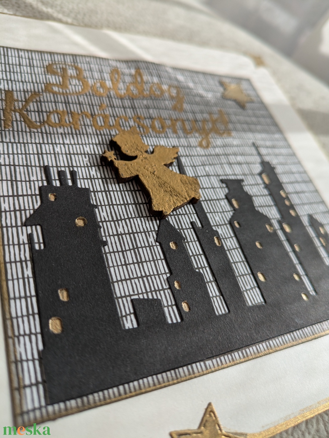 Angyal a város felett - 1 db képeslap - karácsony - karácsonyi ajándékozás - karácsonyi képeslap, üdvözlőlap, ajándékkísérő - Meska.hu