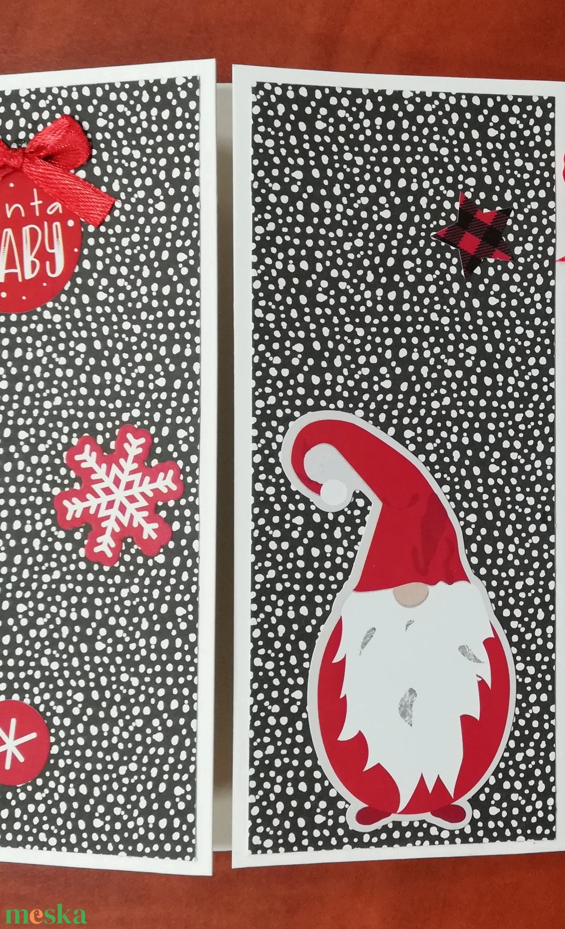 SANTA BABY - 1 db képeslap PIROS FEKETE színben - karácsony - karácsonyi ajándékozás - karácsonyi képeslap, üdvözlőlap, ajándékkísérő - Meska.hu