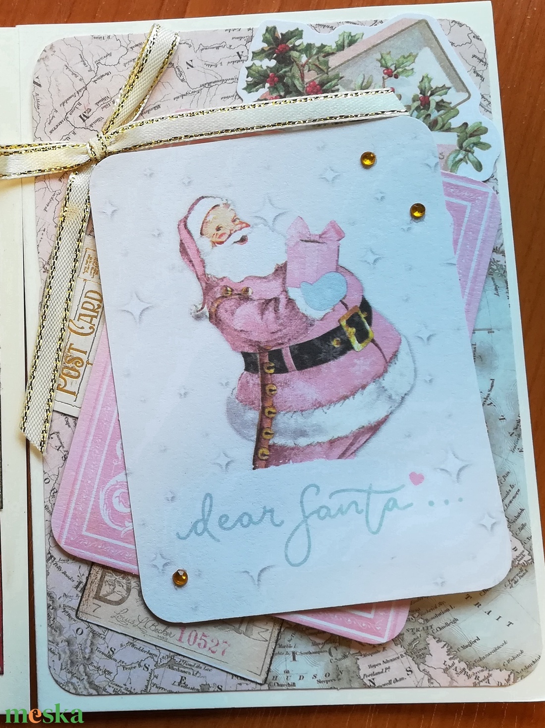 Rózsaszín Mikulás - 1 db képeslap - karácsony - mikulás - mikulás beltéri dekoráció - Meska.hu