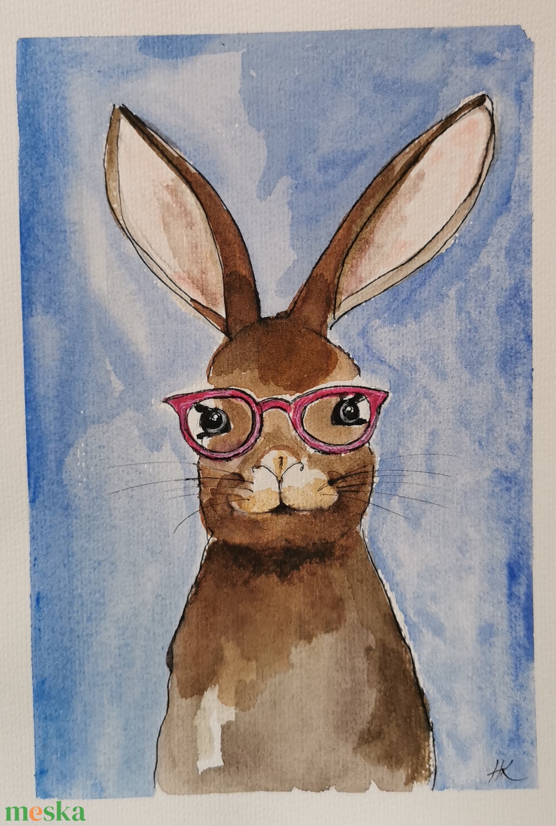 Szemüveges nyuszi - művészet - festmény - akvarell - Meska.hu