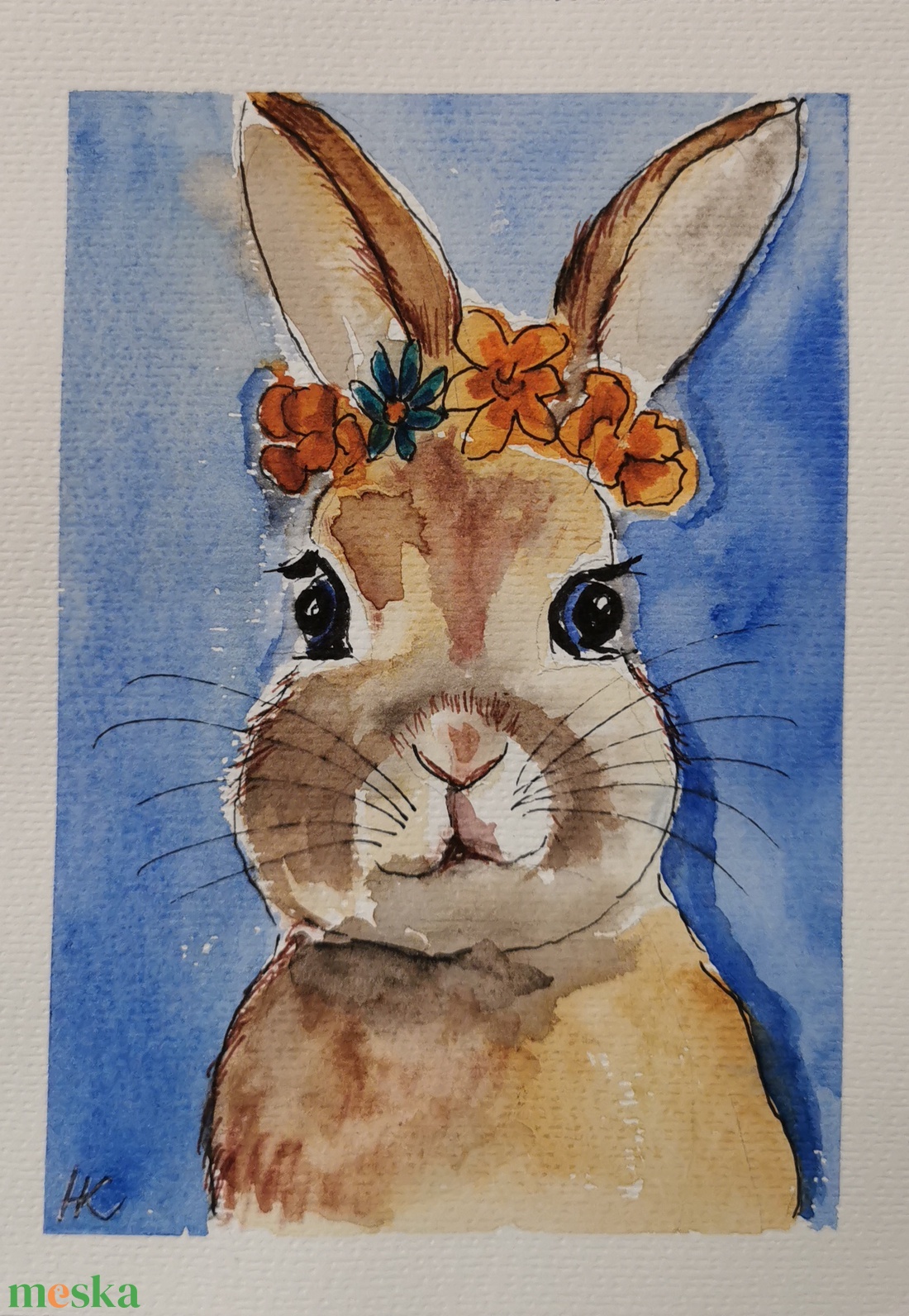 Hippi nyuszi - művészet - festmény - akvarell - Meska.hu
