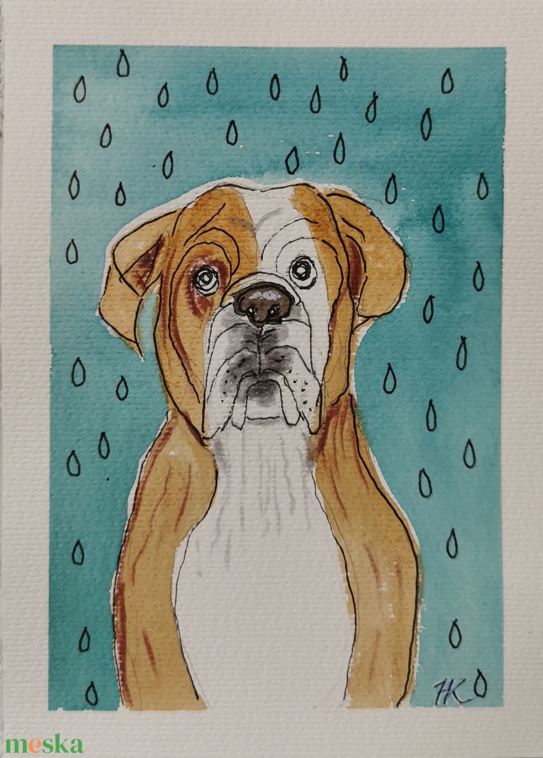 Boldogtalan bulldog - művészet - festmény - akvarell - Meska.hu