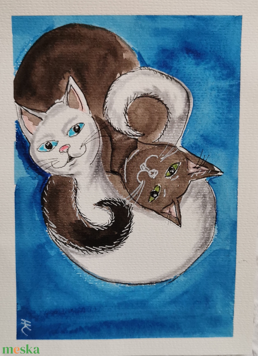 Jin jang macskák - művészet - festmény - akvarell - Meska.hu