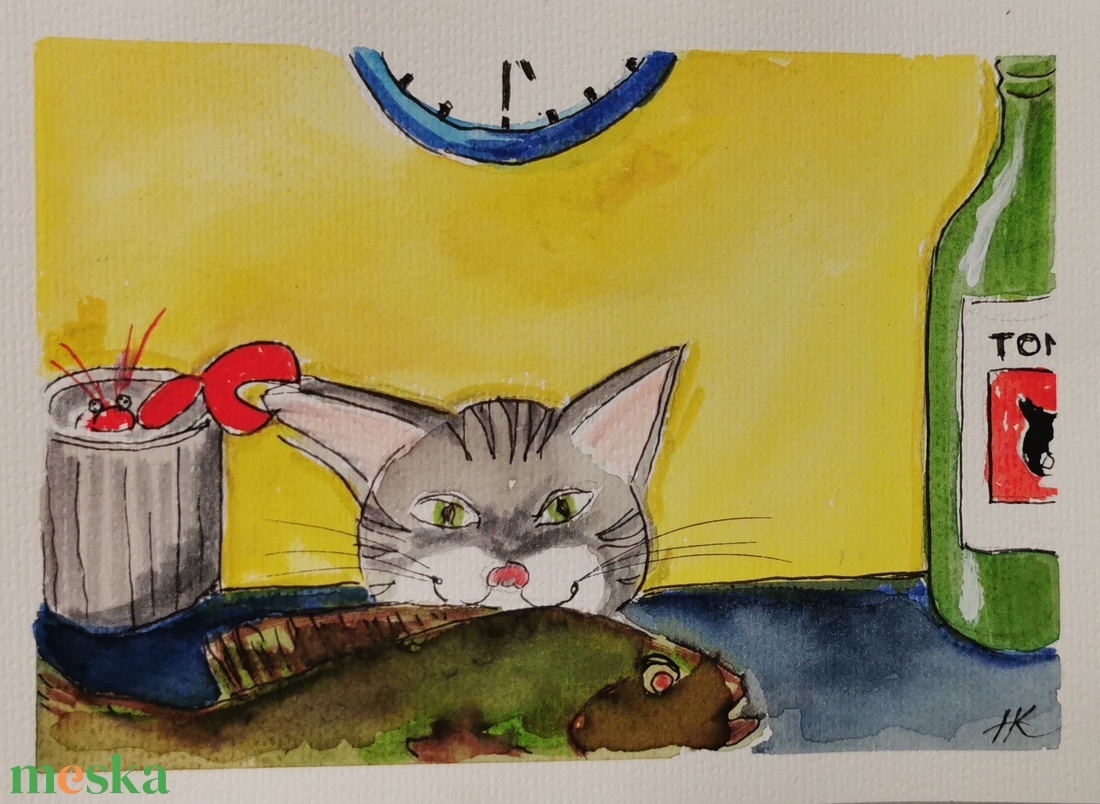 Rosszcsont cica - művészet - festmény - akvarell - Meska.hu