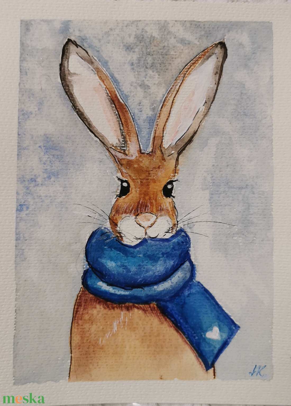 Sálas nyuszi - művészet - festmény - akvarell - Meska.hu