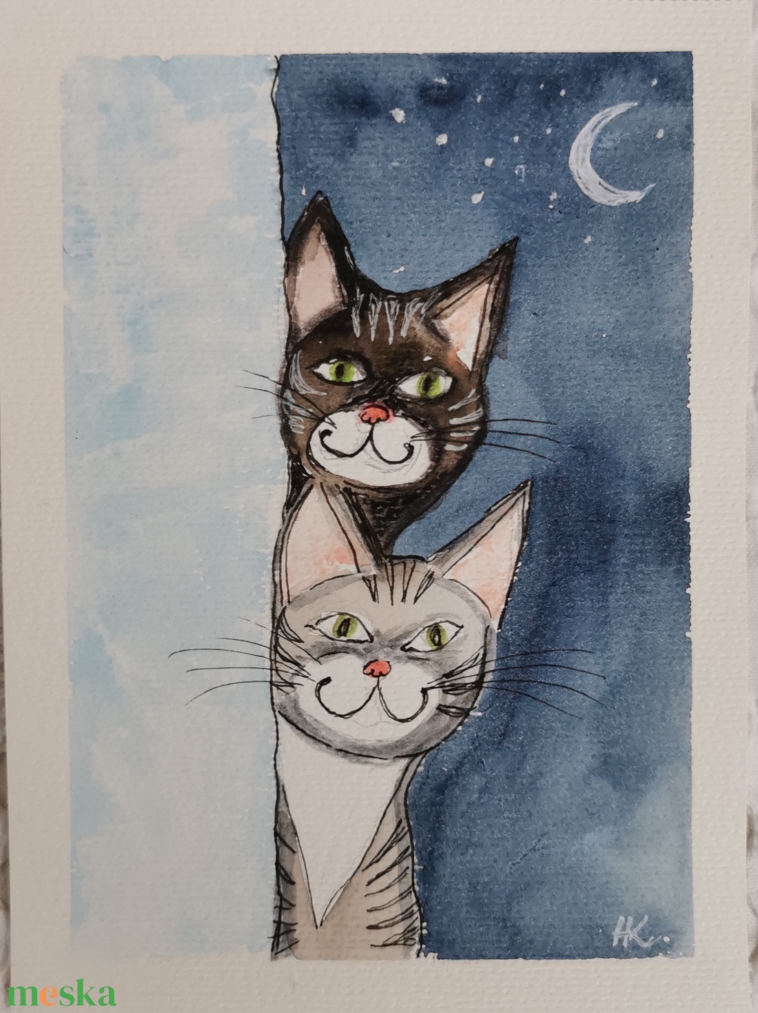 Leselkedő cicák - művészet - festmény - akvarell - Meska.hu