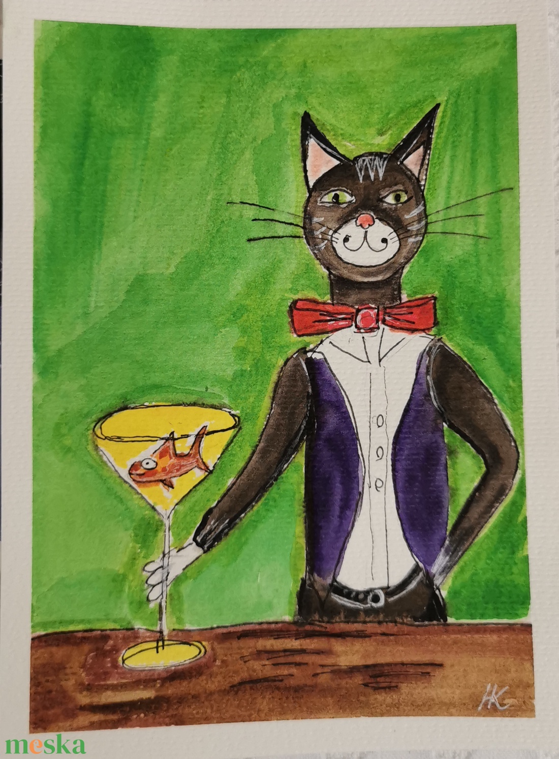 Gengszter macska - művészet - festmény - akvarell - Meska.hu