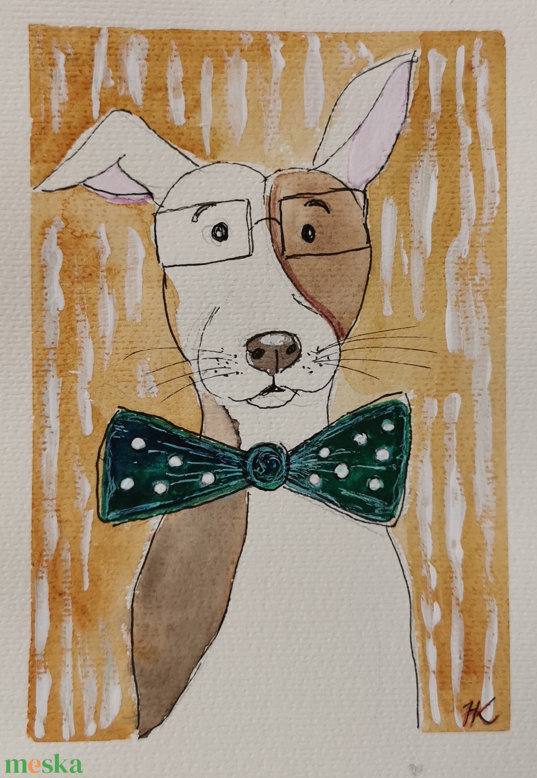 Nyakkendős kutya - művészet - festmény - akvarell - Meska.hu