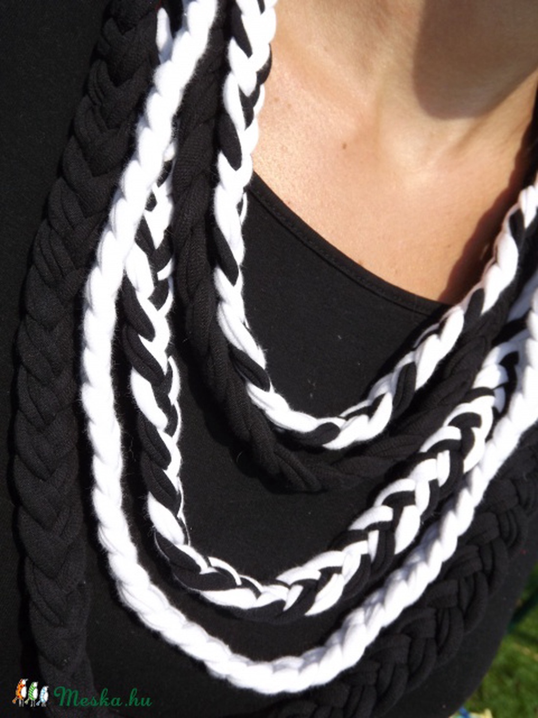 AKCIÓ! Feketén-fehéren - fonott textilnyaklánc -  - Meska.hu