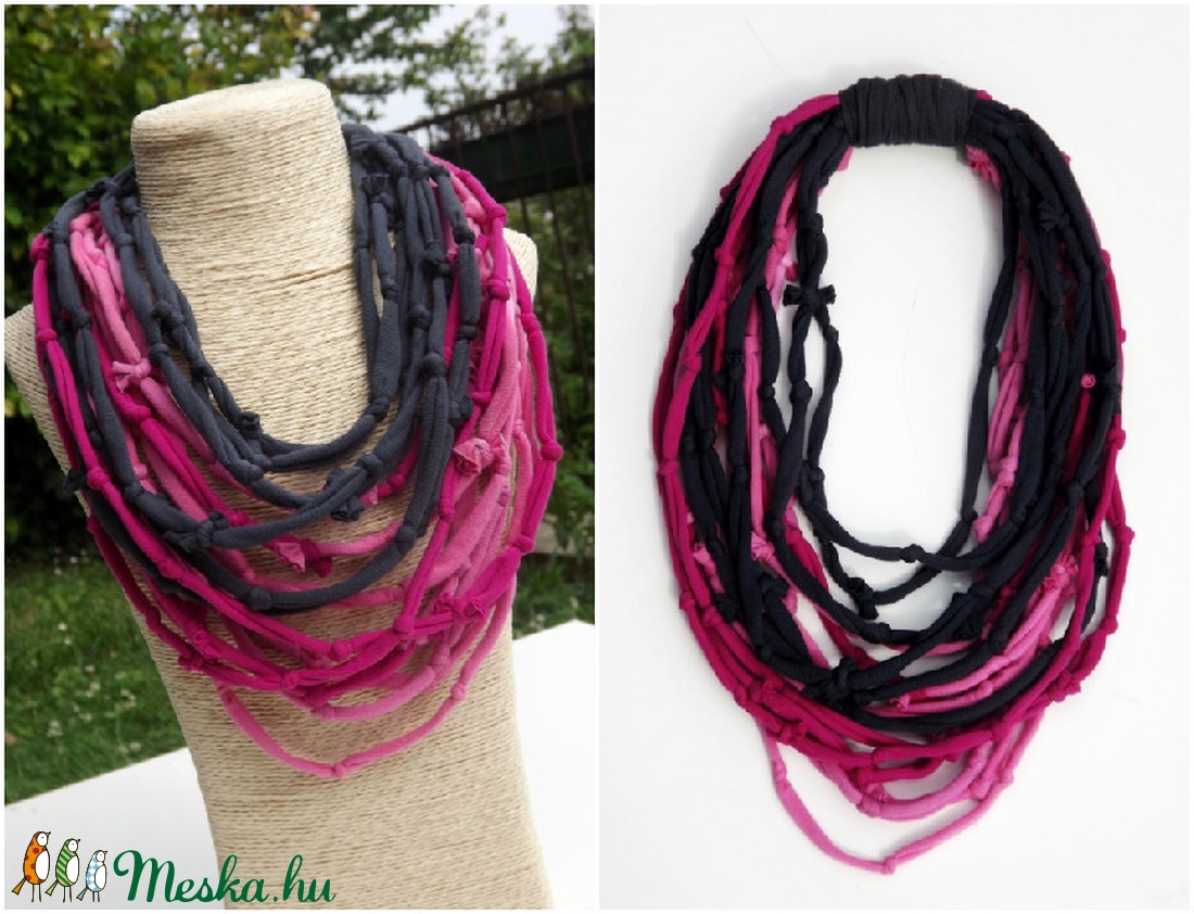 Pinkek szürkével - pólónyaklánc megrendelésre -  - Meska.hu