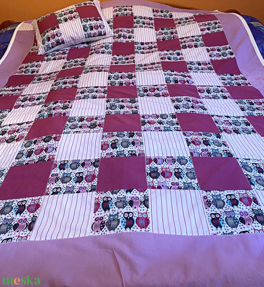 Patchwork Ágytakaró, takaró párnával, Baglyos - otthon & életmód - lakástextil - ágytakaró - Meska.hu