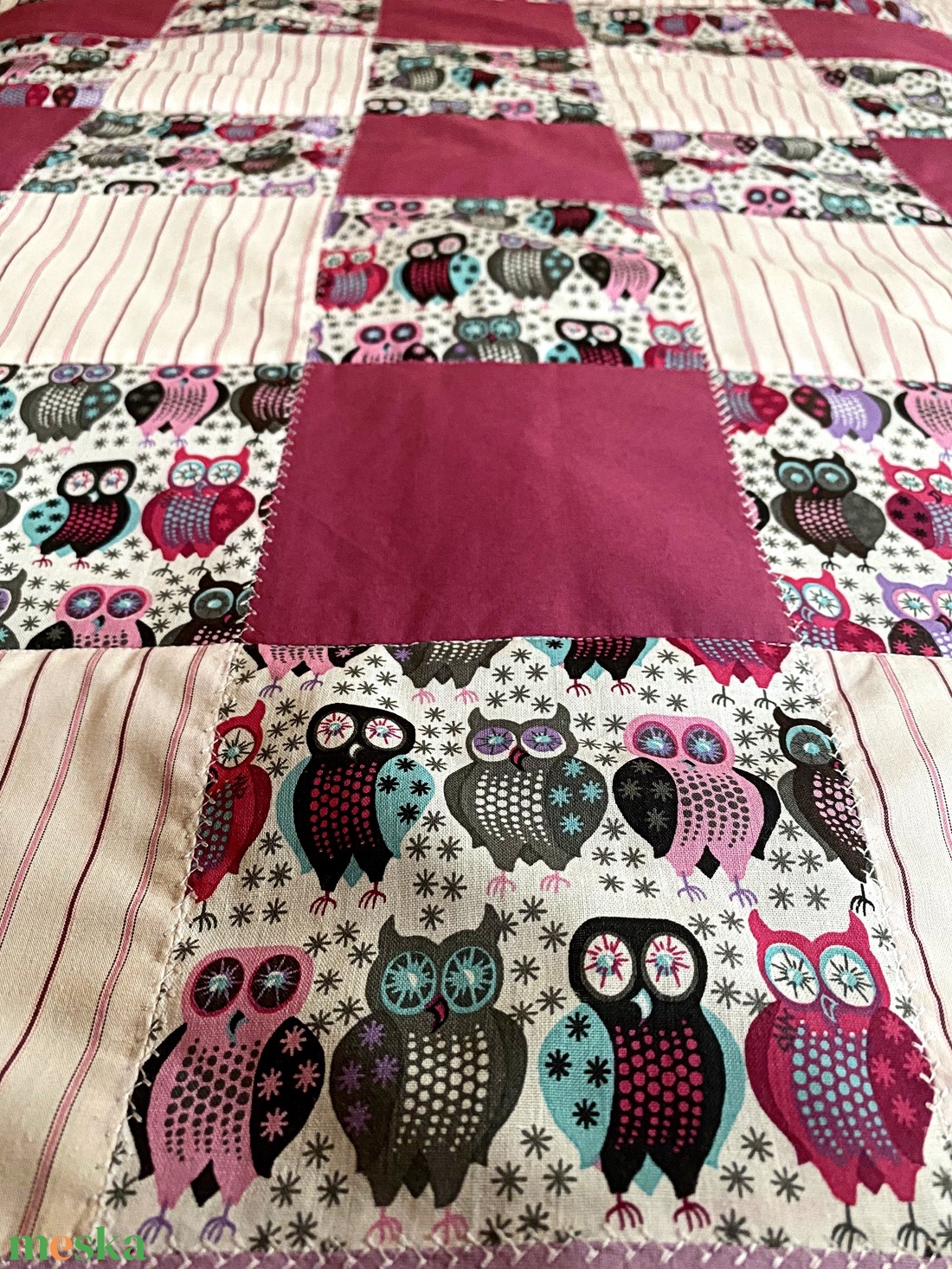 Patchwork Ágytakaró, takaró párnával, Baglyos - otthon & életmód - lakástextil - ágytakaró - Meska.hu