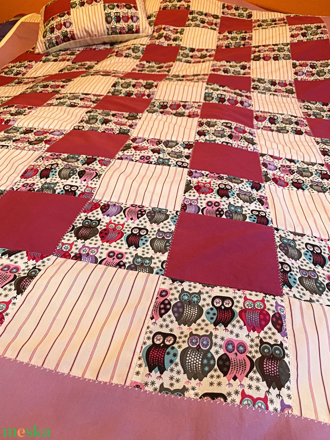 Patchwork Ágytakaró, takaró párnával, Baglyos - otthon & életmód - lakástextil - ágytakaró - Meska.hu