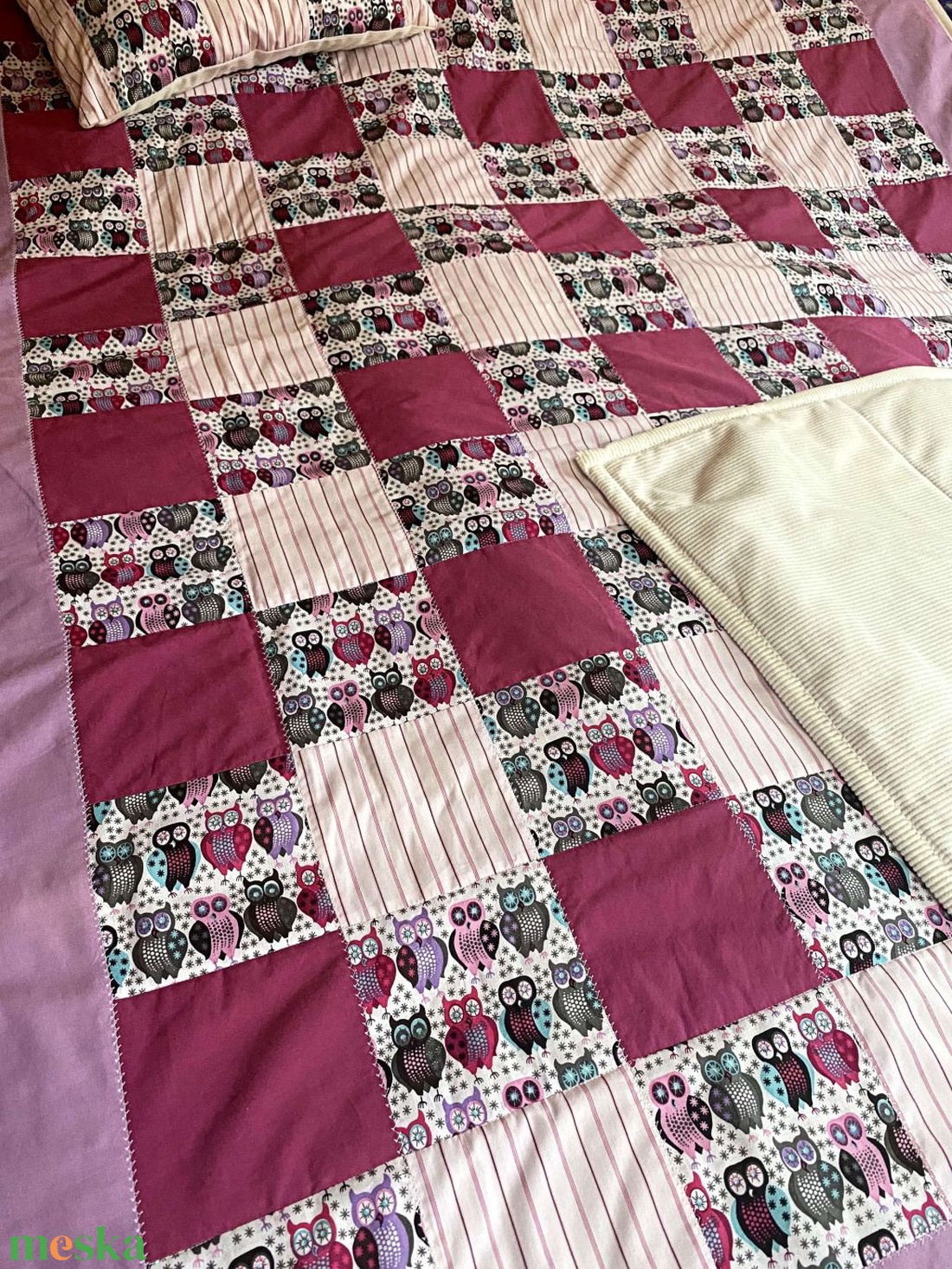 Patchwork Ágytakaró, takaró párnával, Baglyos - otthon & életmód - lakástextil - ágytakaró - Meska.hu