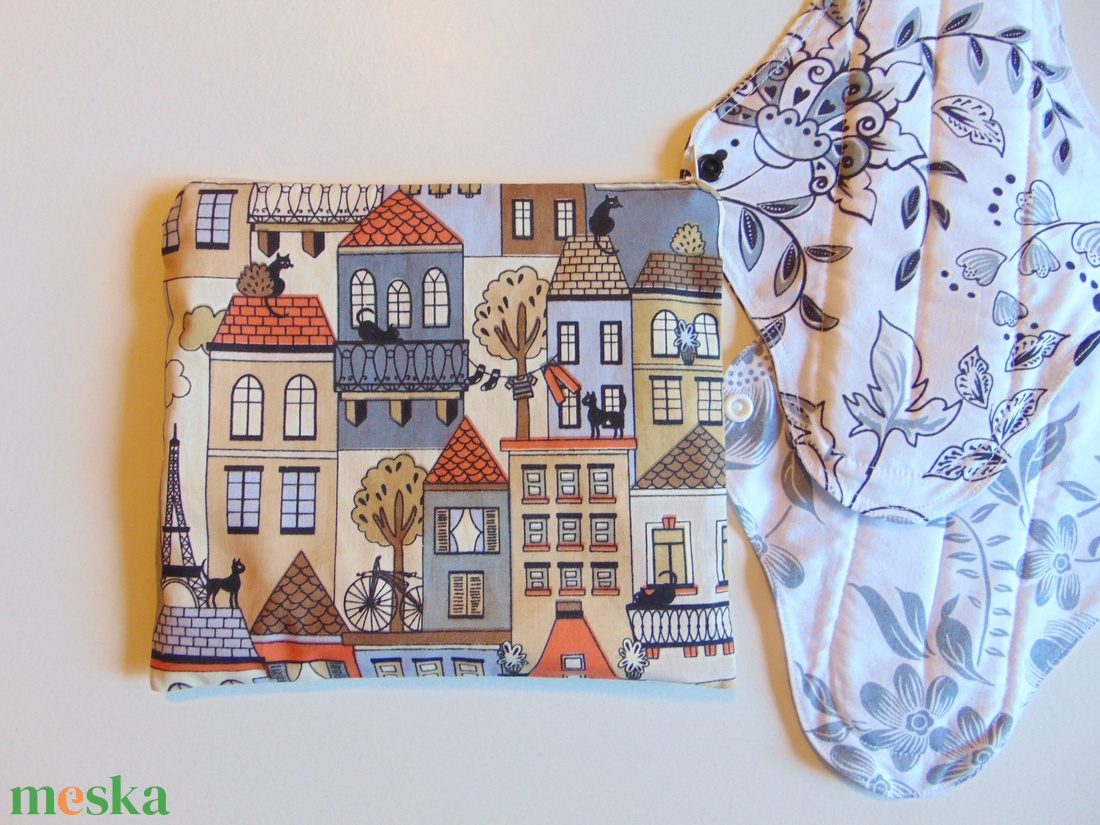 Betét tartó tasak / barna-narancs cicák a háztetőn - szépségápolás - intim higiénia - egészségügyi tartó - Meska.hu