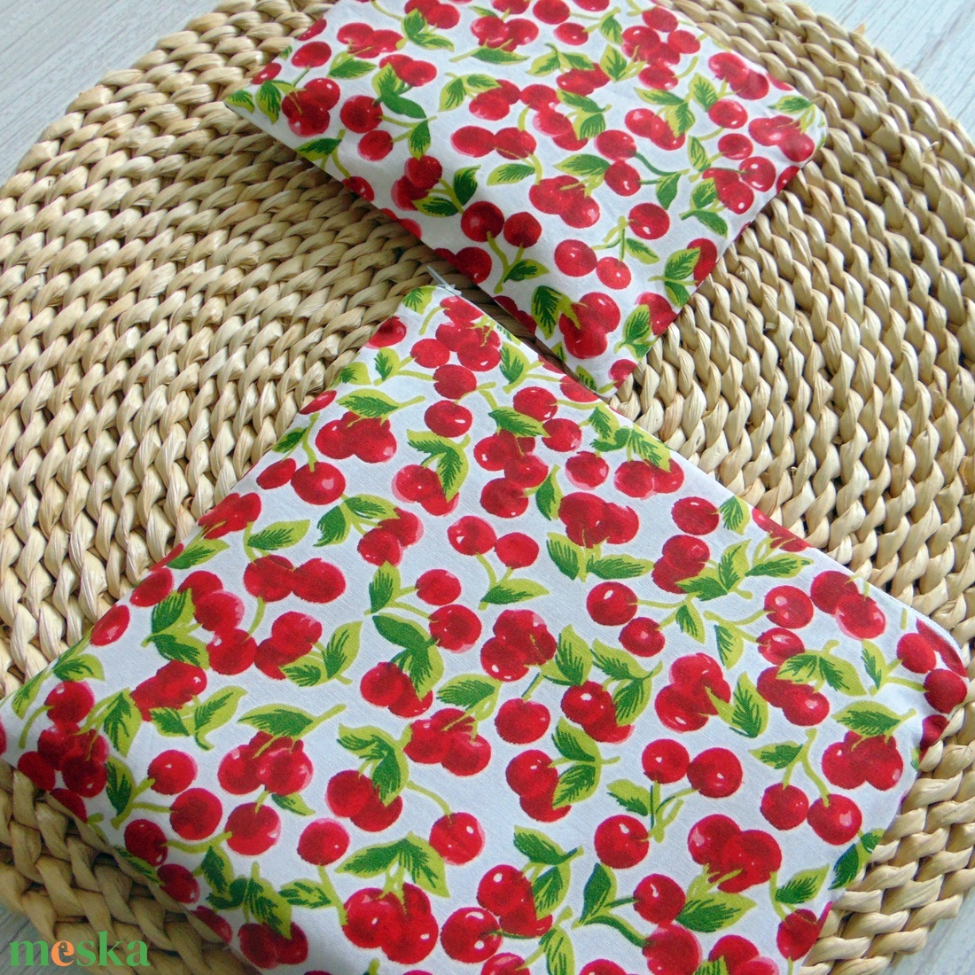 Újratasak szett (2 db/ cs) -  cseresznye mintás - táska & tok - uzsonna- & ebéd tartó - szendvics csomagoló - Meska.hu