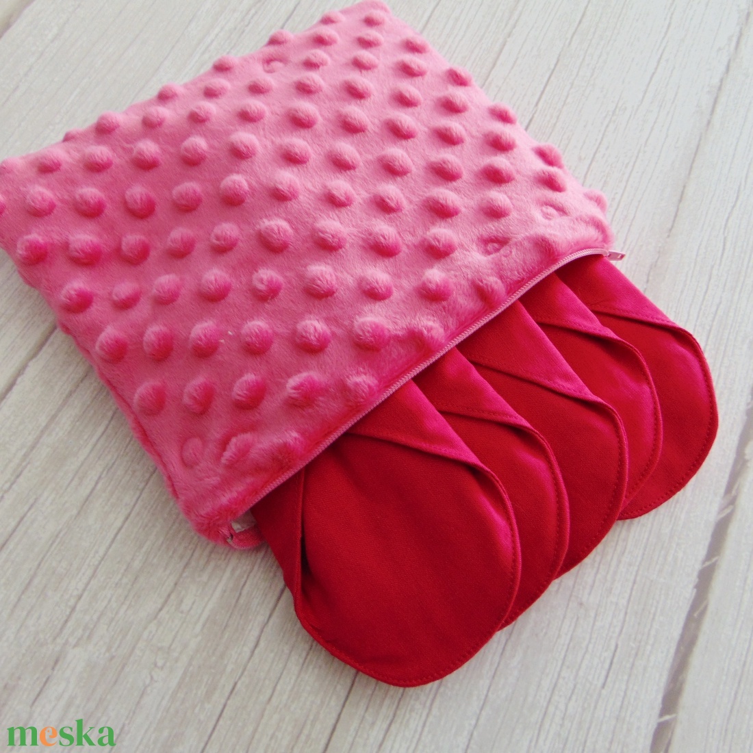 (5 db betét + 1 db tasak) 24 cm-es mosható női betét csomag  / sötét rózsszín - szépségápolás - intim higiénia - intimbetét - Meska.hu