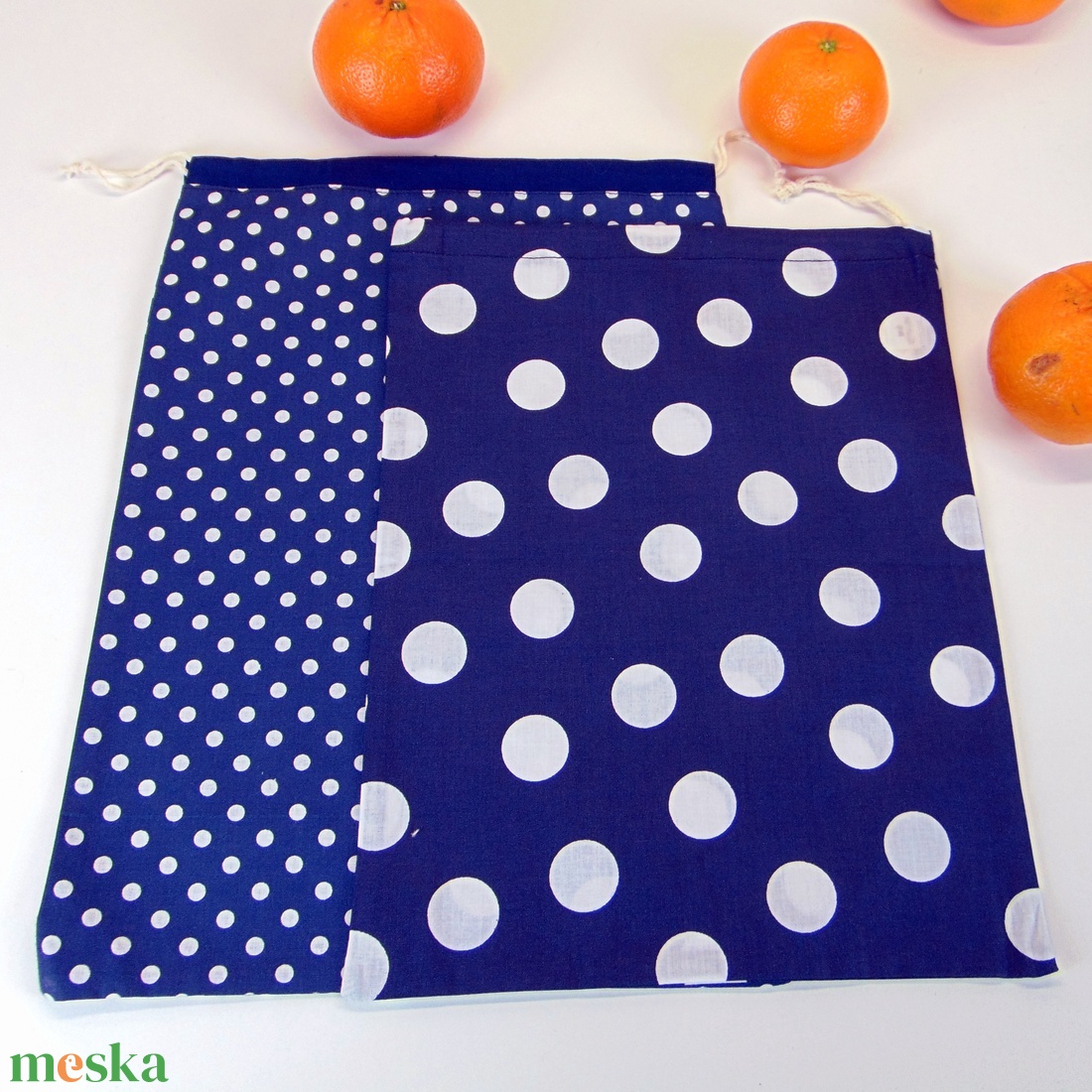 Pamut textil zsák (2 db/cs) / sötétkék pöttyös / bevásárló tasak, tároló zsák - táska & tok - bevásárlás & shopper táska - zöldség/gyümölcs zsák - Meska.hu Pamut textil zsák (2 db/cs) / sötétkék pöttyös / bevásárló tasak, tároló zsák - táska & tok - bevásárlás & shopper táska - zöldség/gyümölcs zsák - Meska.hu