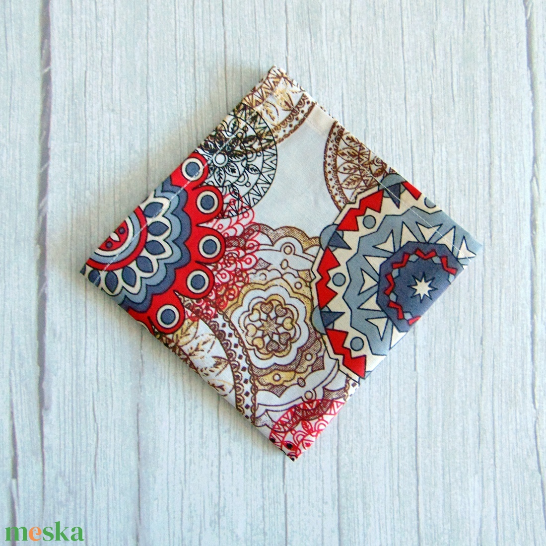 Textil szalvéta / piros - szürke mandala - táska & tok - uzsonna- & ebéd tartó - szendvics csomagoló - Meska.hu