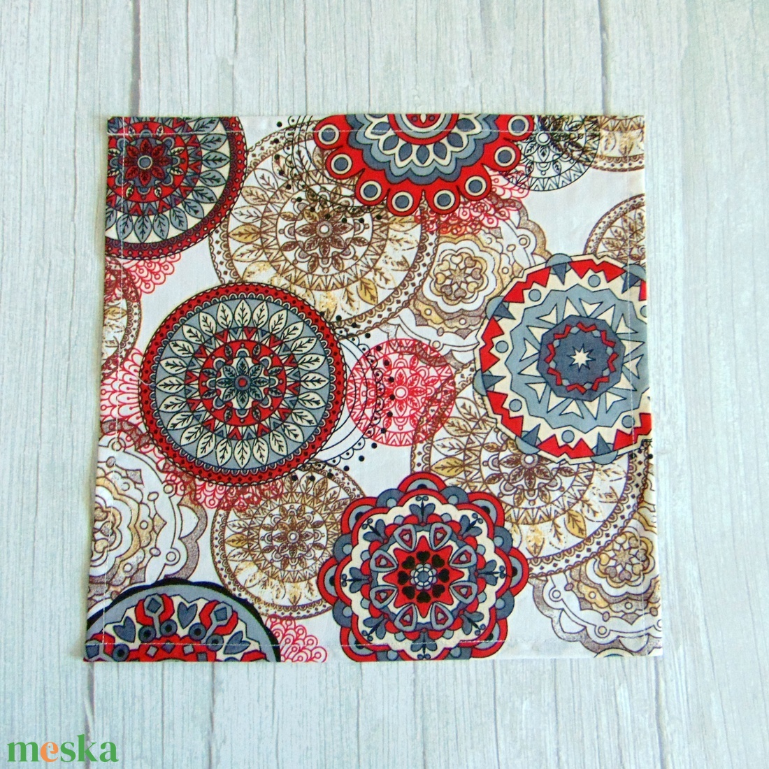 Textil szalvéta / piros - szürke mandala - táska & tok - uzsonna- & ebéd tartó - szendvics csomagoló - Meska.hu