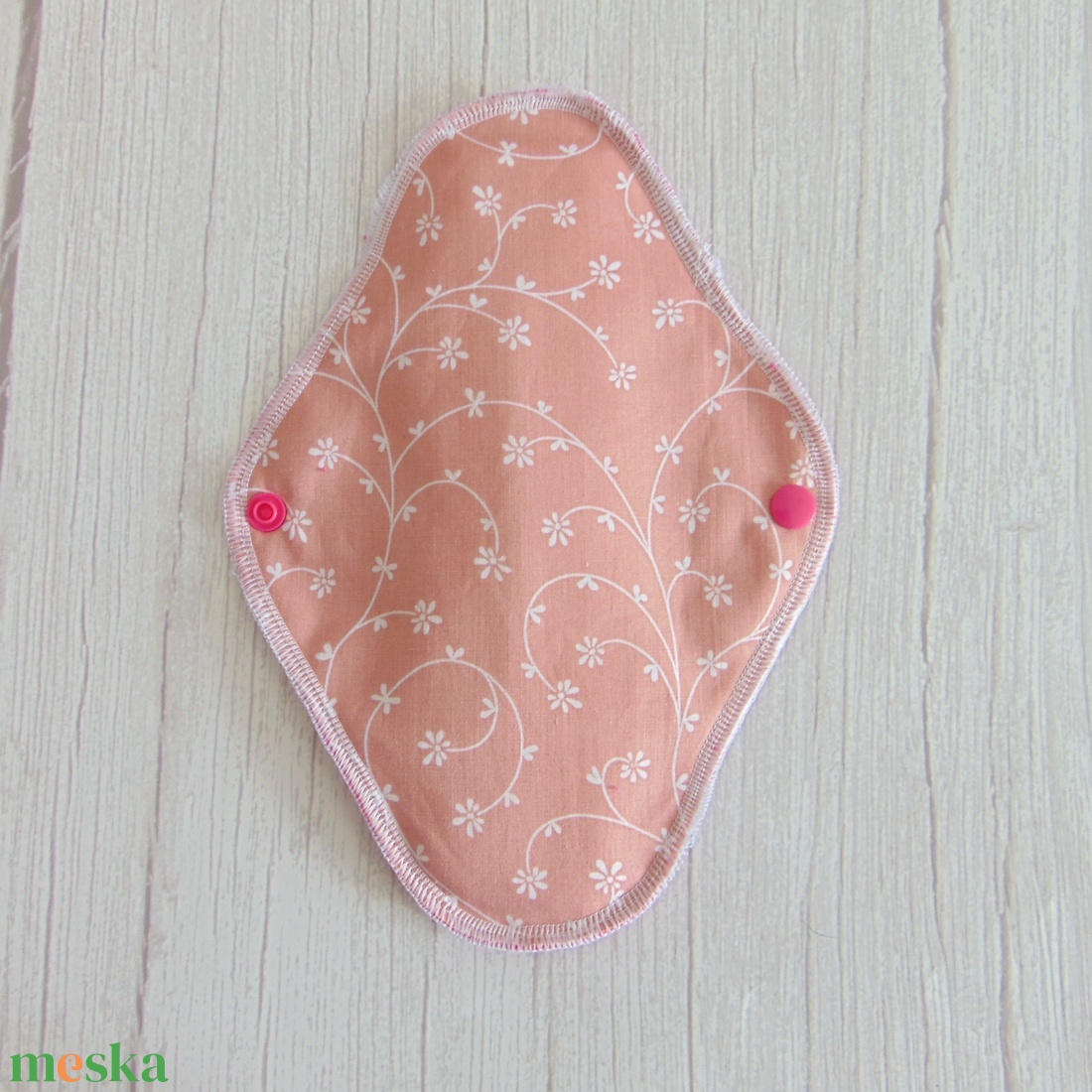 LARA mosható betét 23 cm / Pink frottír : rózsaszín - fehér indák - szépségápolás - intim higiénia - intimbetét - Meska.hu