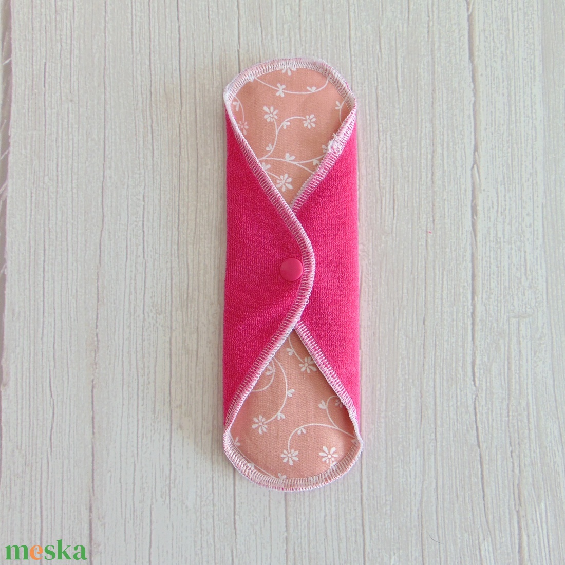LARA mosható betét 23 cm / Pink frottír : rózsaszín - fehér indák - szépségápolás - intim higiénia - intimbetét - Meska.hu