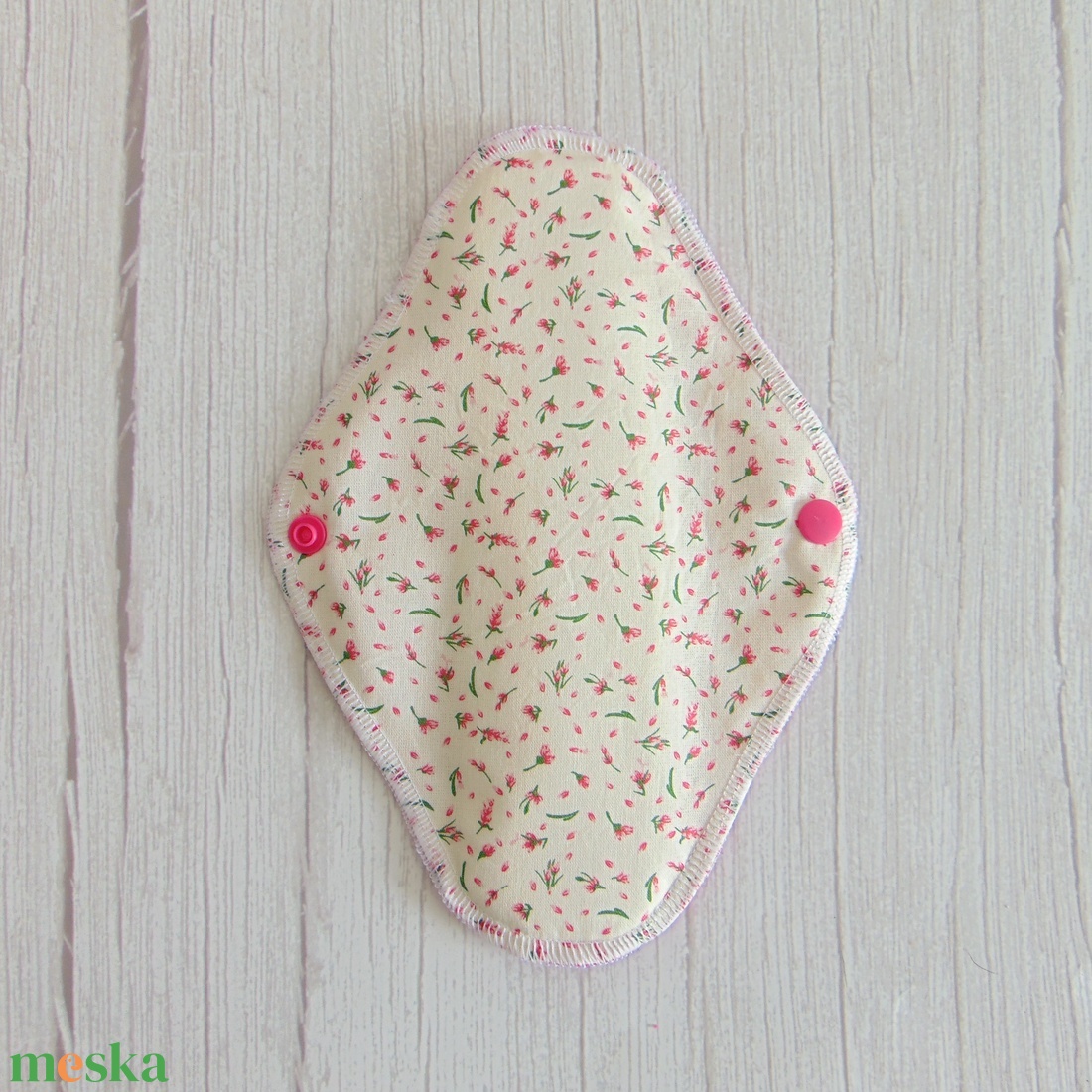 LARA mosható betét 23 cm / Pink frottír : rózsaszín apró virágok - szépségápolás - intim higiénia - intimbetét - Meska.hu