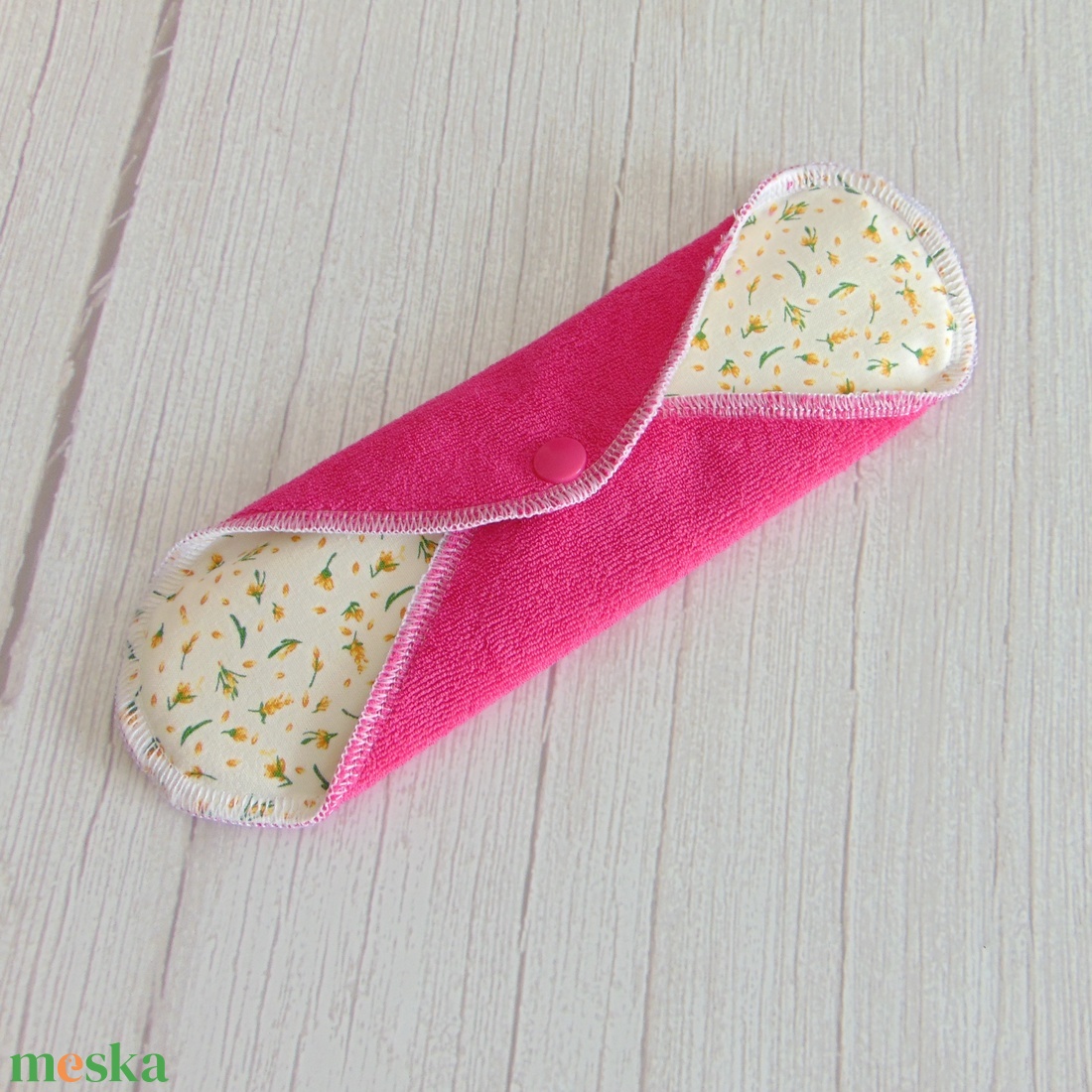 LARA mosható betét 23 cm / Pink frottír : sárga apró virágok - szépségápolás - intim higiénia - intimbetét - Meska.hu