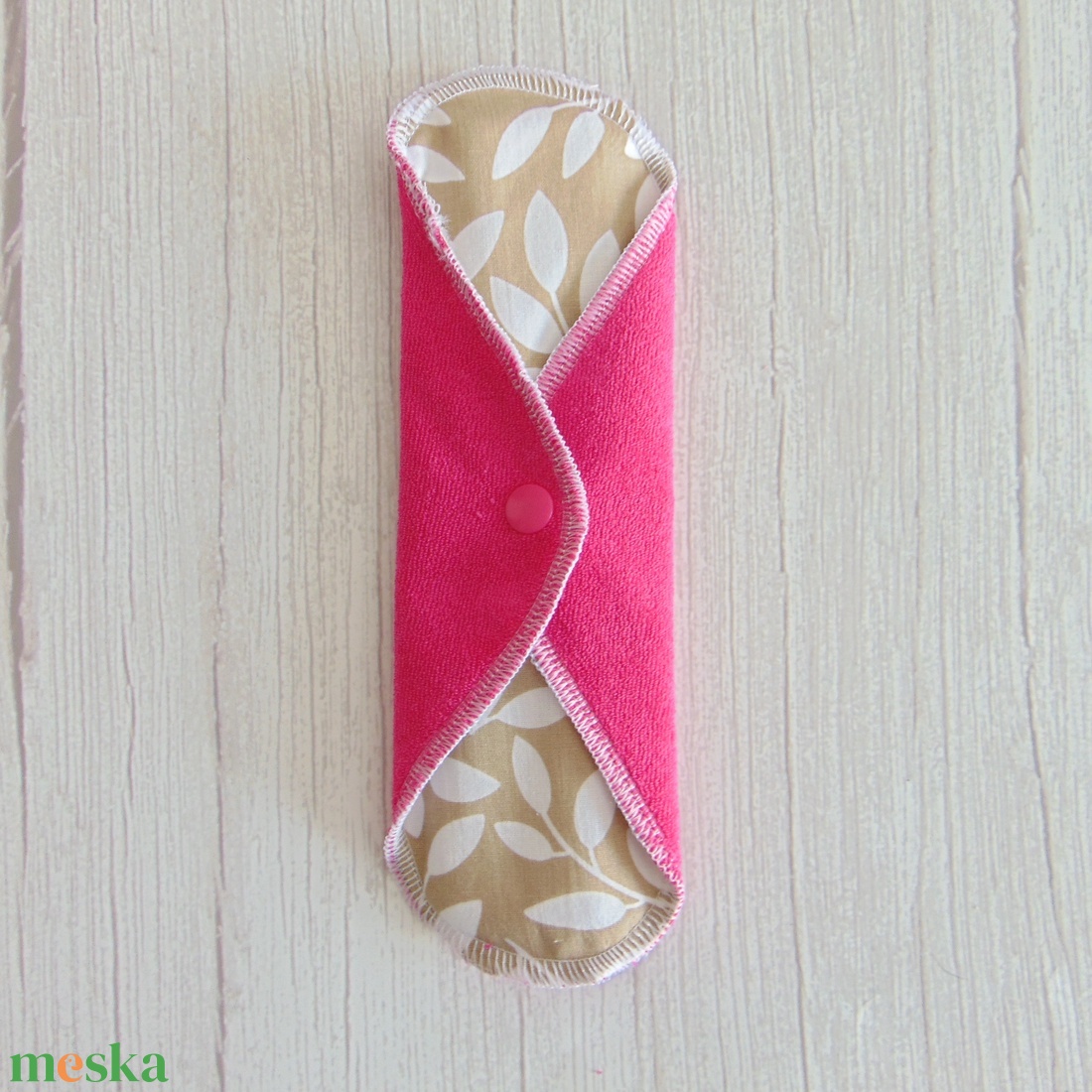 LARA mosható betét 23 cm / Pink frottír : bézs - fehér levelek - szépségápolás - intim higiénia - intimbetét - Meska.hu