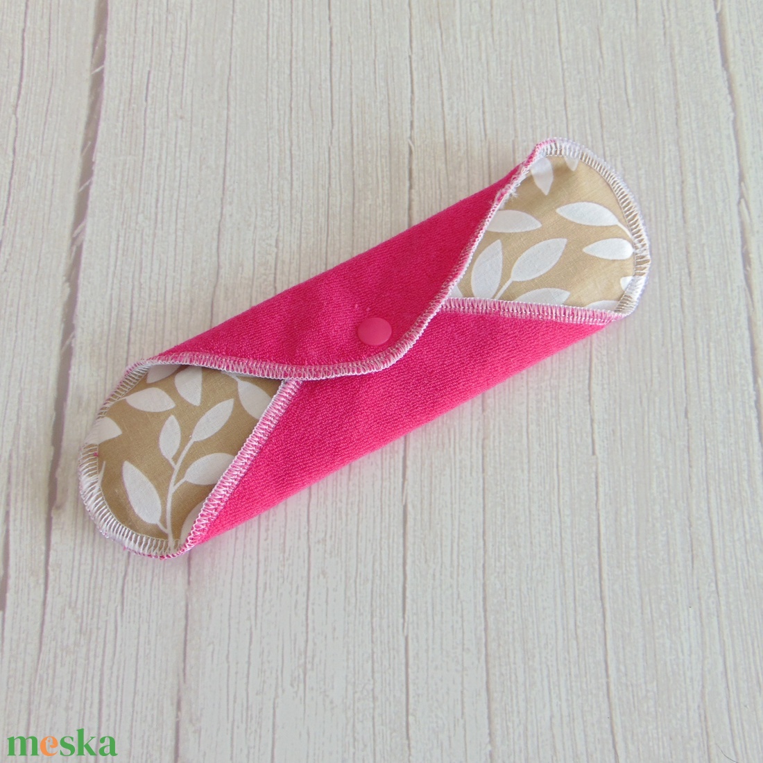 LARA mosható betét 23 cm / Pink frottír : bézs - fehér levelek - szépségápolás - intim higiénia - intimbetét - Meska.hu