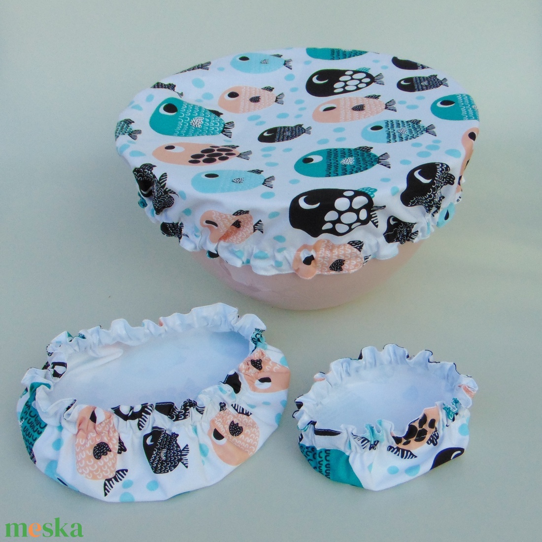 Mosható textil edényfedő szett (3 db/ cs) / Halacskák - otthon & életmód - konyhafelszerelés, tálalás - konyhai textil - edényfogó & edényfedő - Meska.hu