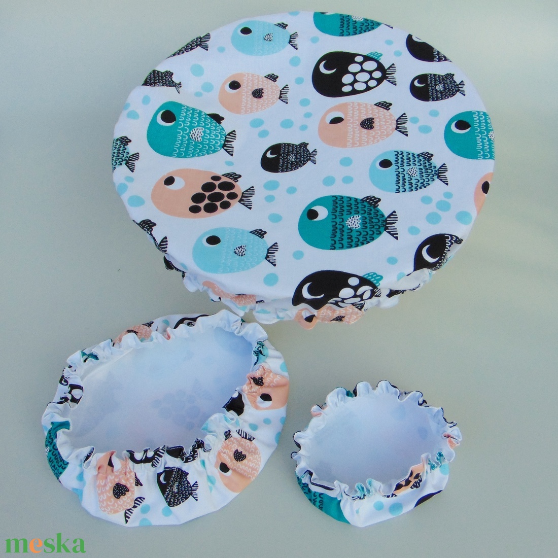 Mosható textil edényfedő szett (3 db/ cs) / Halacskák - otthon & életmód - konyhafelszerelés, tálalás - konyhai textil - edényfogó & edényfedő - Meska.hu