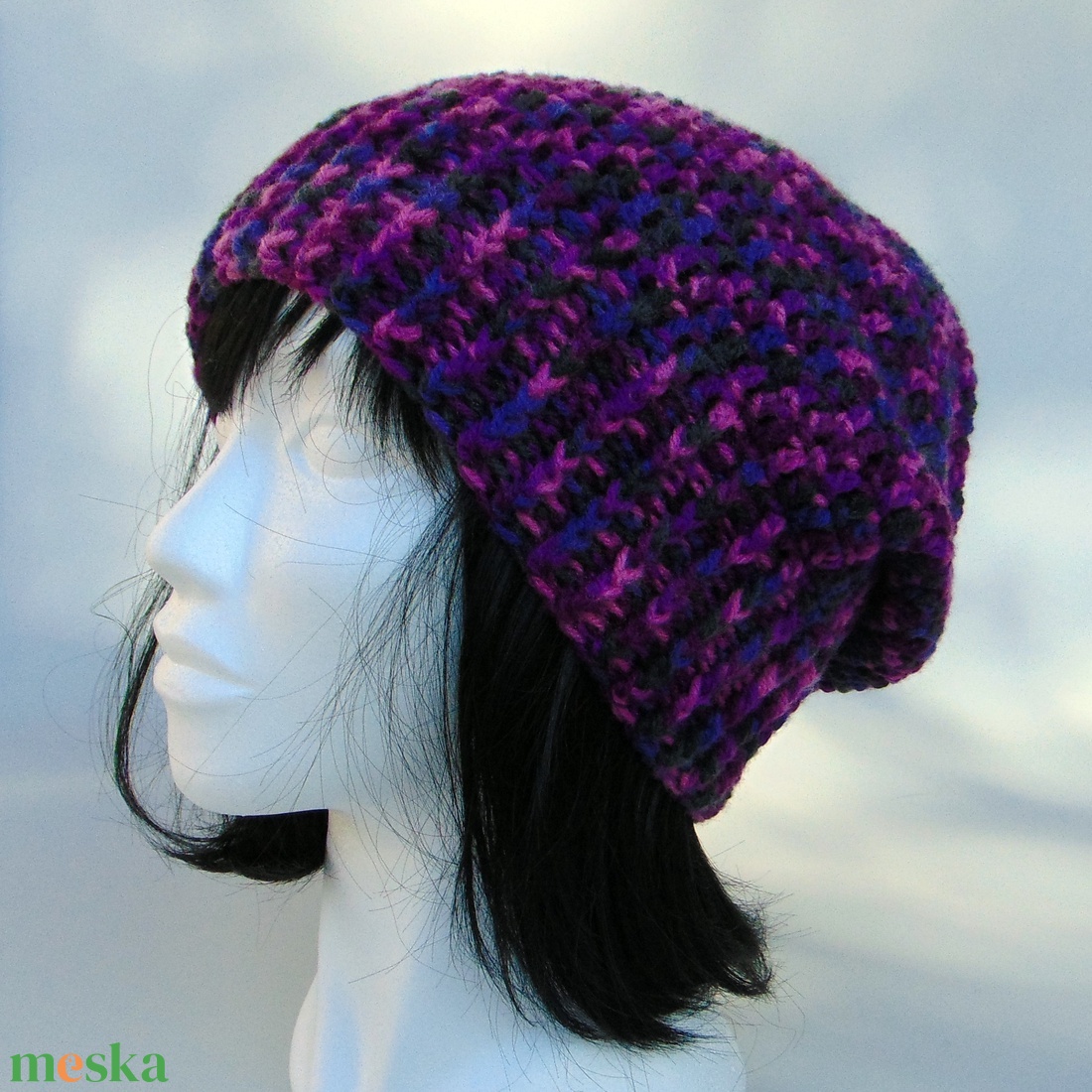 Lila színátmenetes slouchy fazonú női sapka /  horgolt sapka  - ruha & divat - sál, sapka, kendő - sapka - Meska.hu