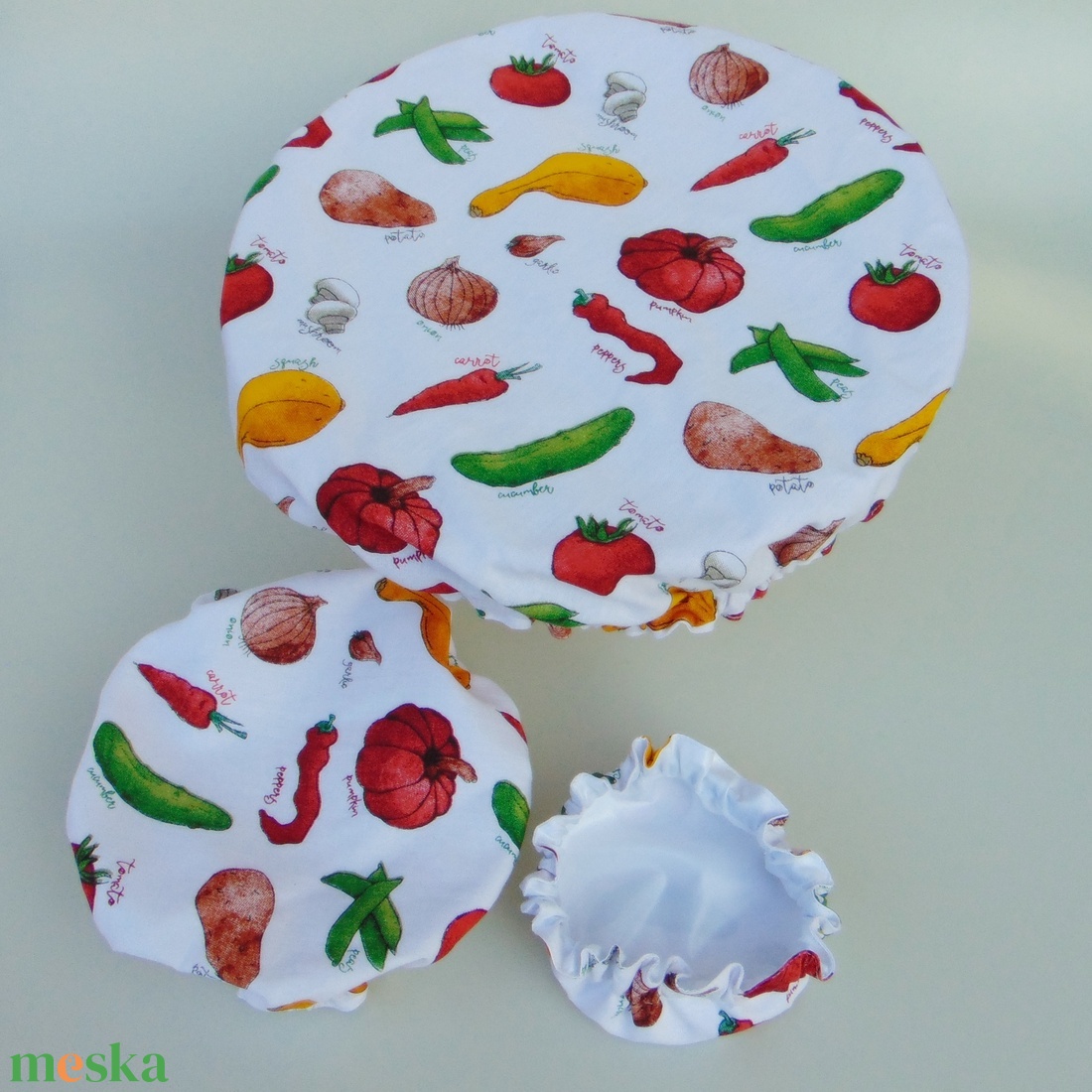 Mosható textil edényfedő szett (3 db/ cs) / Zöldségek - otthon & életmód - konyhafelszerelés, tálalás - konyhai textil - edényfogó & edényfedő - Meska.hu