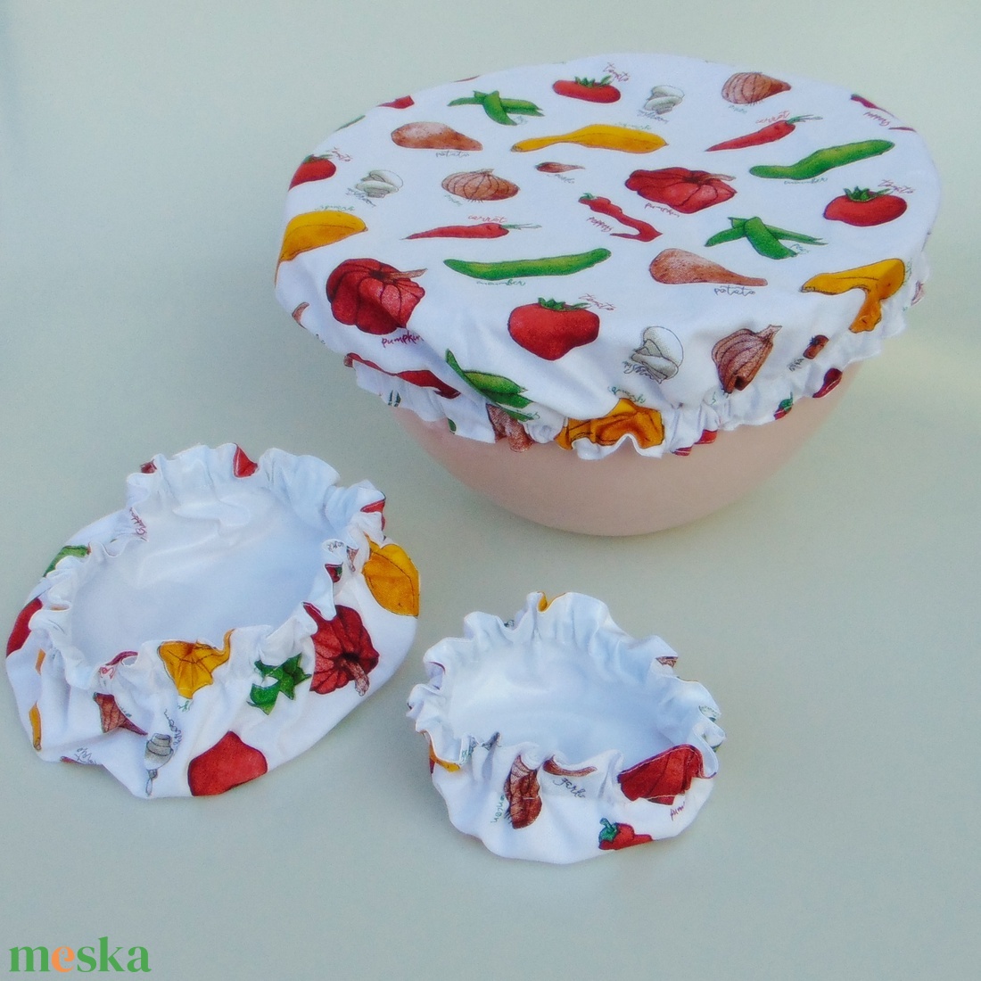 Mosható textil edényfedő szett (3 db/ cs) / Zöldségek - otthon & életmód - konyhafelszerelés, tálalás - konyhai textil - edényfogó & edényfedő - Meska.hu