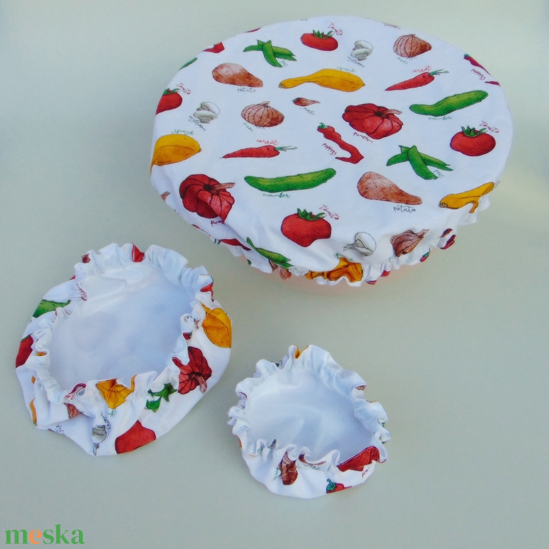 Mosható textil edényfedő szett (3 db/ cs) / Zöldségek - otthon & életmód - konyhafelszerelés, tálalás - konyhai textil - edényfogó & edényfedő - Meska.hu