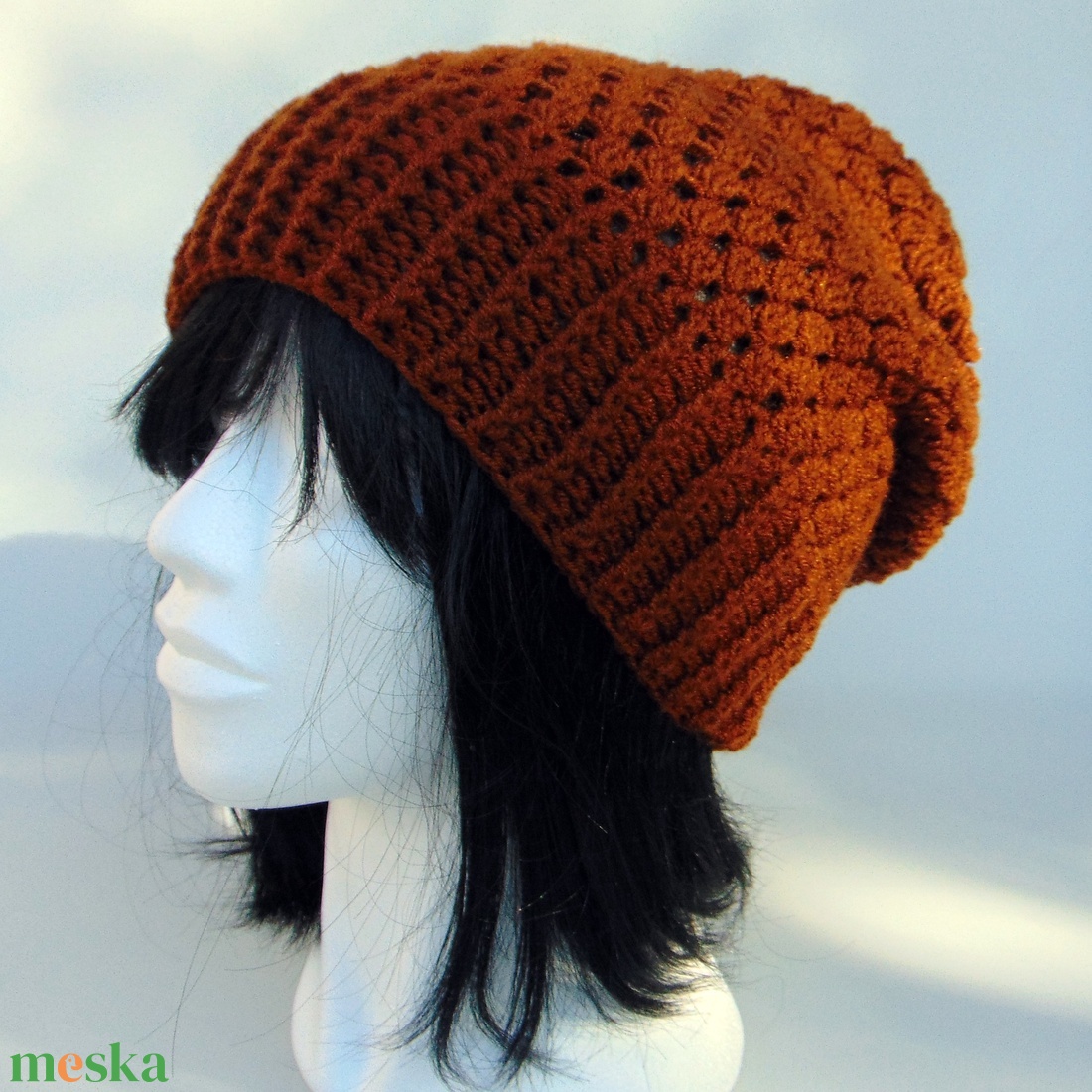 Barna slouchy fazonú női sapka /  horgolt sapka  - ruha & divat - sál, sapka, kendő - sapka - Meska.hu