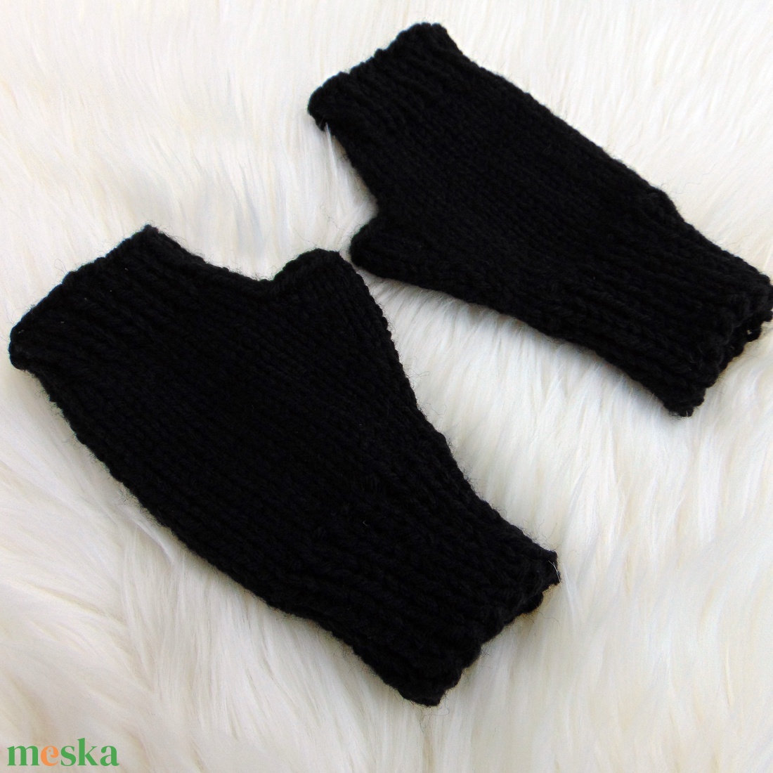 Fekete - FÉRFI ujjatlan kesztyű / kézmelegítő, kötött kesztyű - ruha & divat - sál, sapka, kendő - kesztyű - Meska.hu