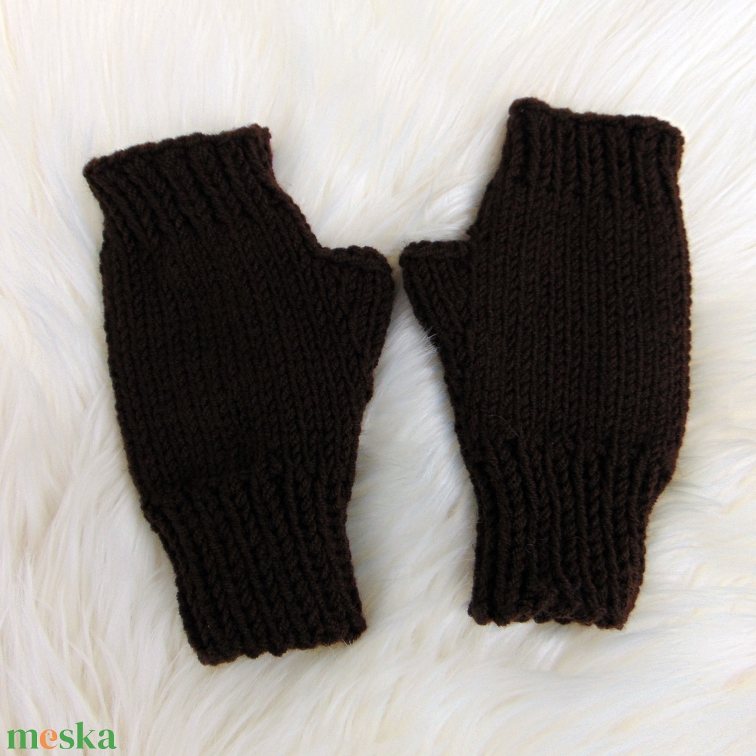 Sötét barna - FÉRFI ujjatlan kesztyű / kézmelegítő, kötött kesztyű - ruha & divat - sál, sapka, kendő - kesztyű - Meska.hu