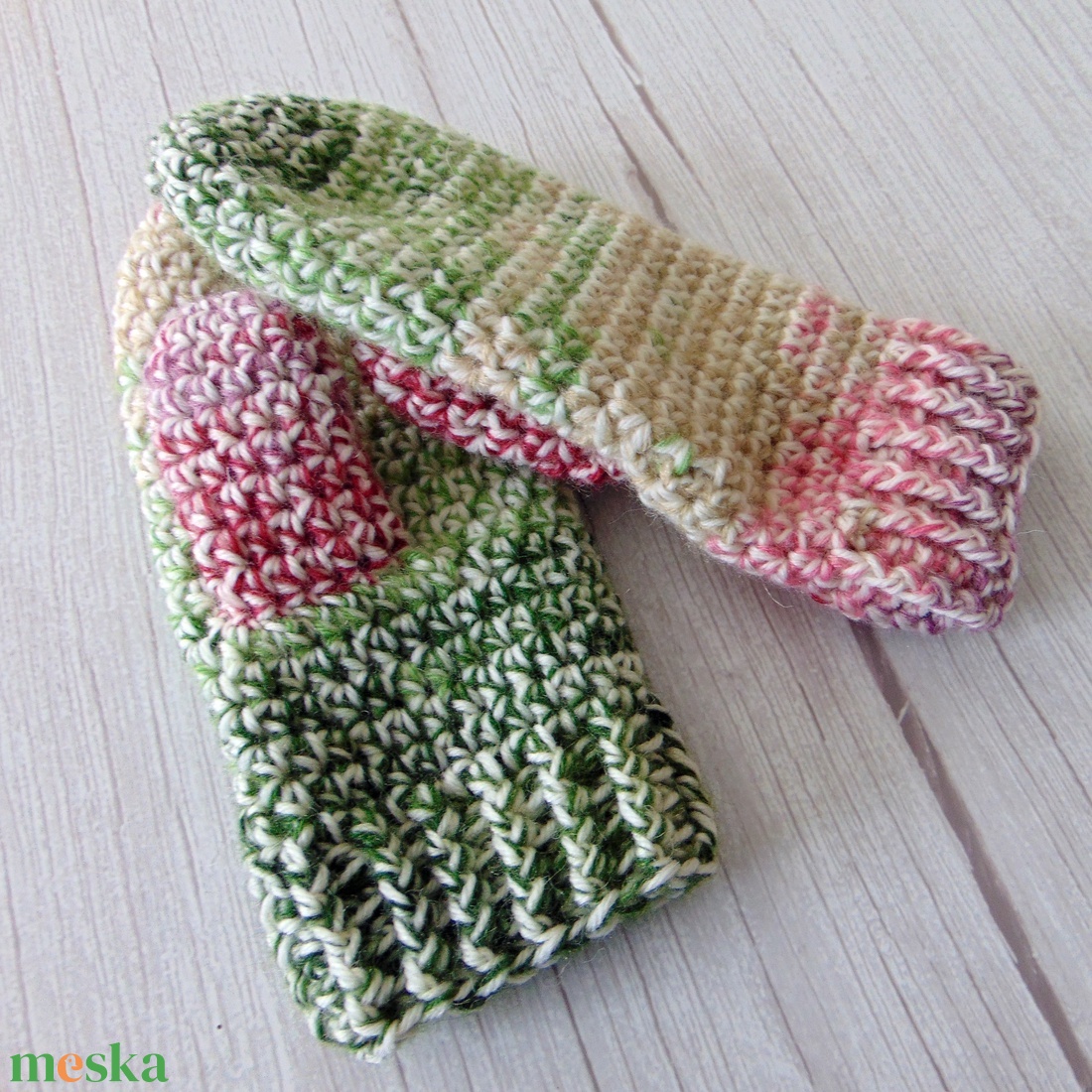 Zöld - bordó / horgolt egyujjas kesztyű. S-M méretű. / Színátmenetes, vastag, meleg és puha egyujjas kesztyű - ruha & divat - sál, sapka, kendő - kesztyű - Meska.hu