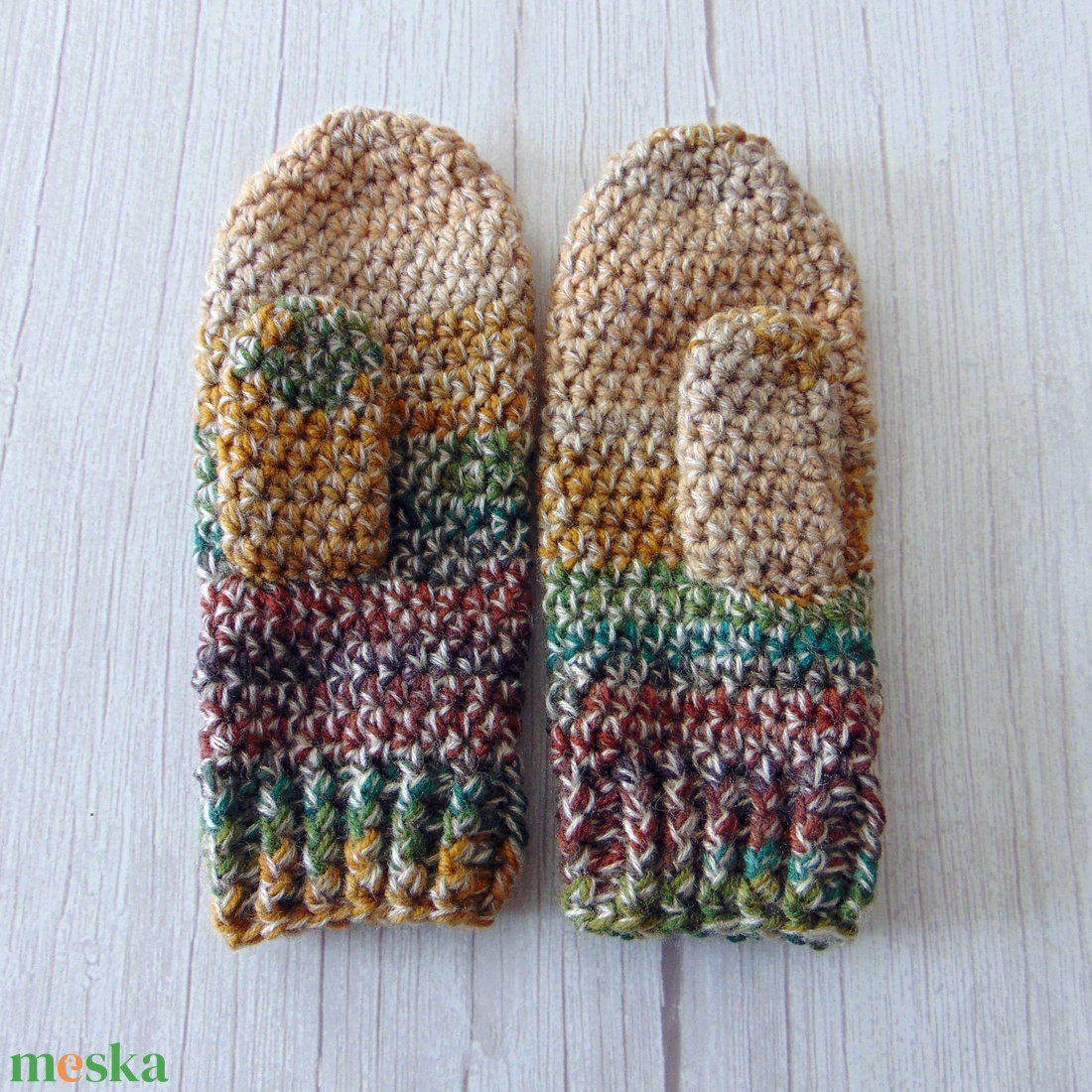 Barna - bézs / horgolt egyujjas kesztyű. S-M méretű. / Színátmenetes, vastag, meleg és puha egyujjas kesztyű - ruha & divat - sál, sapka, kendő - kesztyű - Meska.hu