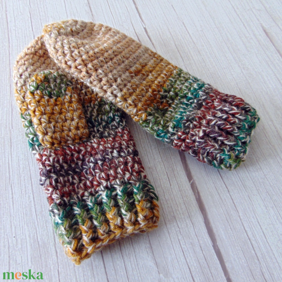 Barna - bézs / horgolt egyujjas kesztyű. S-M méretű. / Színátmenetes, vastag, meleg és puha egyujjas kesztyű - ruha & divat - sál, sapka, kendő - kesztyű - Meska.hu