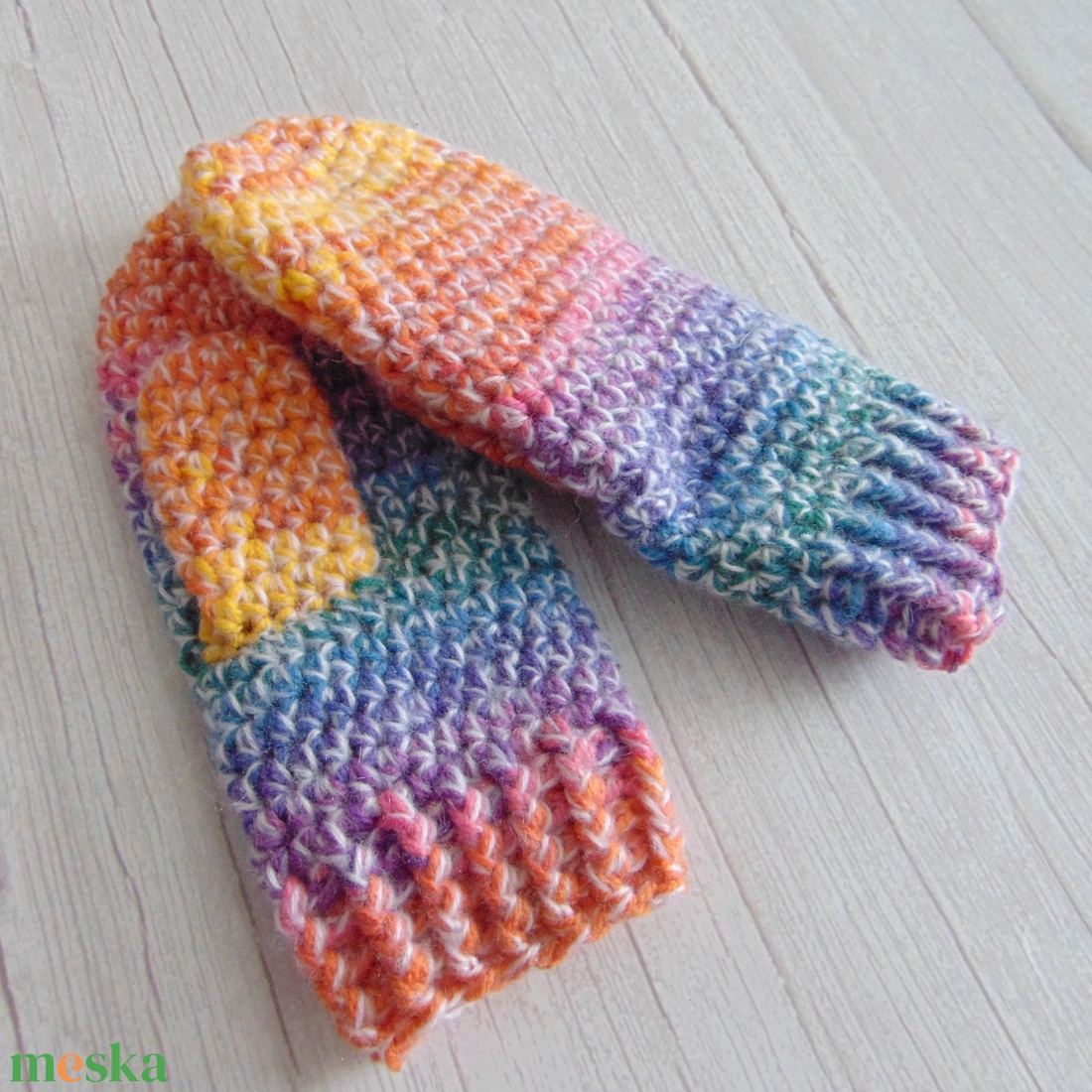 Kék - sárga színátmenetes / horgolt egyujjas kesztyű. S-M méretű. / Vastag, meleg és puha egyujjas kesztyű - ruha & divat - sál, sapka, kendő - kesztyű - Meska.hu