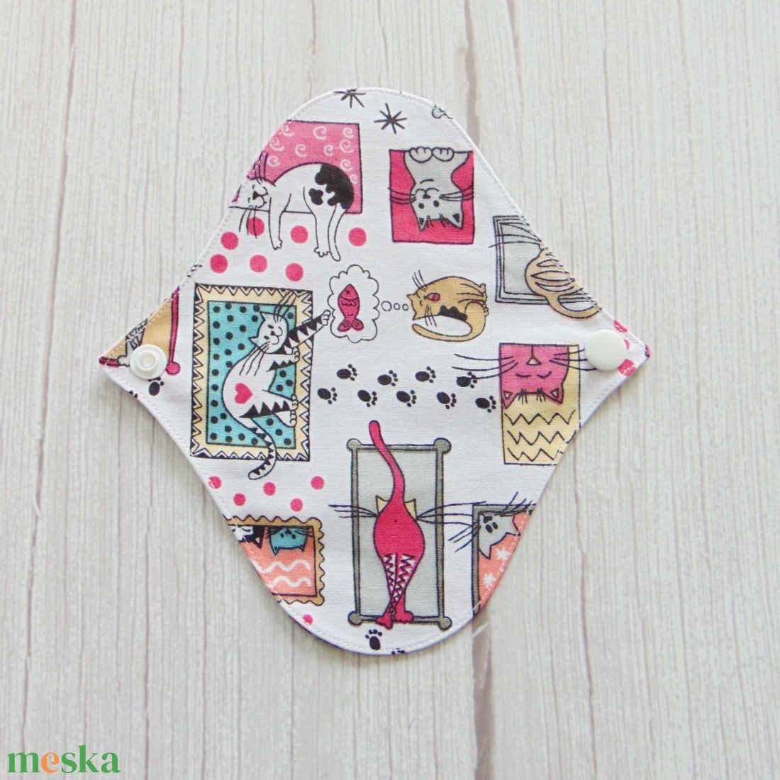 Sarah mosható tisztasági betét 17 cm / cicák keretben - rózsaszín - szépségápolás - intim higiénia - tisztasági betét - Meska.hu