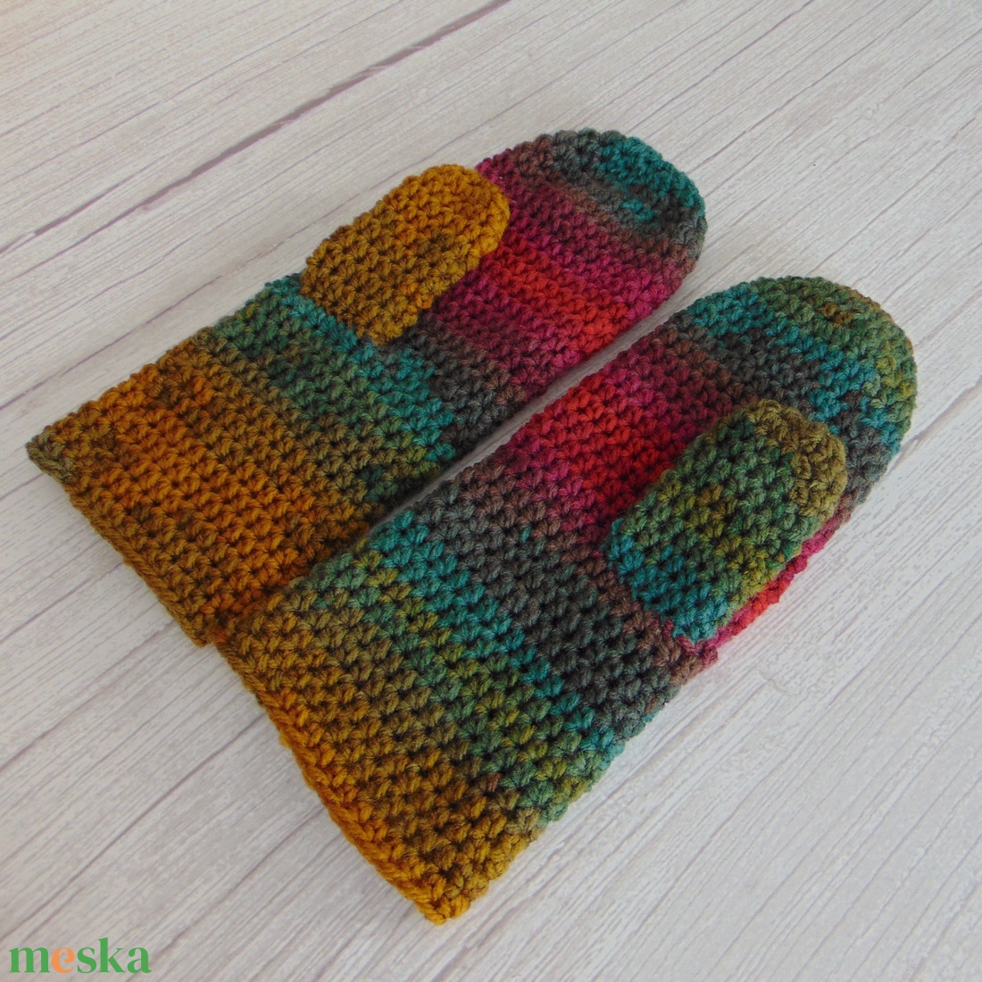 Bordó - zöld horgolt egyujjas kesztyű (S-M) / Puha, meleg egyujjas kesztyű, horgolt kesztyű - ruha & divat - sál, sapka, kendő - kesztyű - Meska.hu