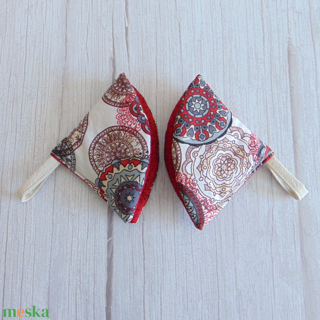 Edényfogó fül (1 pár) / mandala mintás - piros - otthon & életmód - konyhafelszerelés, tálalás - konyhai textil - edényfogó & edényfedő - Meska.hu
