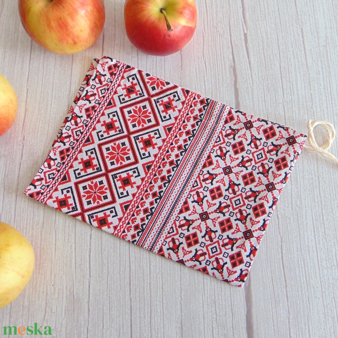 Textil zsák 19,5 x 28 cm / népi hímzés mintás - táska & tok - bevásárlás & shopper táska - zöldség/gyümölcs zsák - Meska.hu